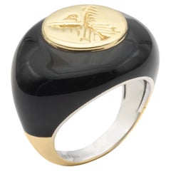 18k Gold and 925 Sterling Silver Akad Ring by URART with black enamel