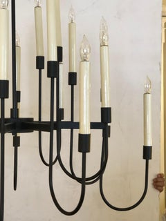 Stylish Black Enameled Metal 12-Arm Candelabra Style Chandelier; Tommi Parzinger