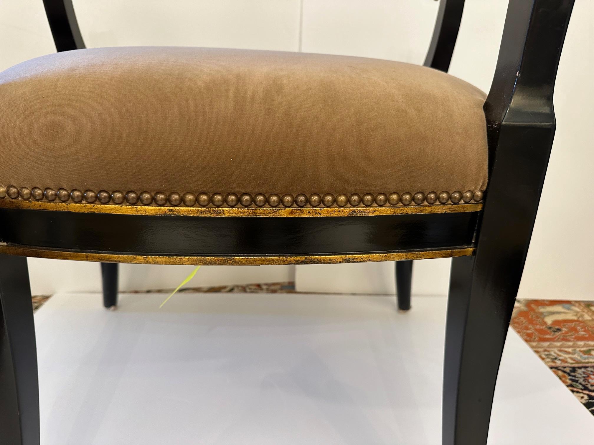 Contemporary Stylish Black & Gold Hollywood Regency Maitland Smith Armchair For Sale