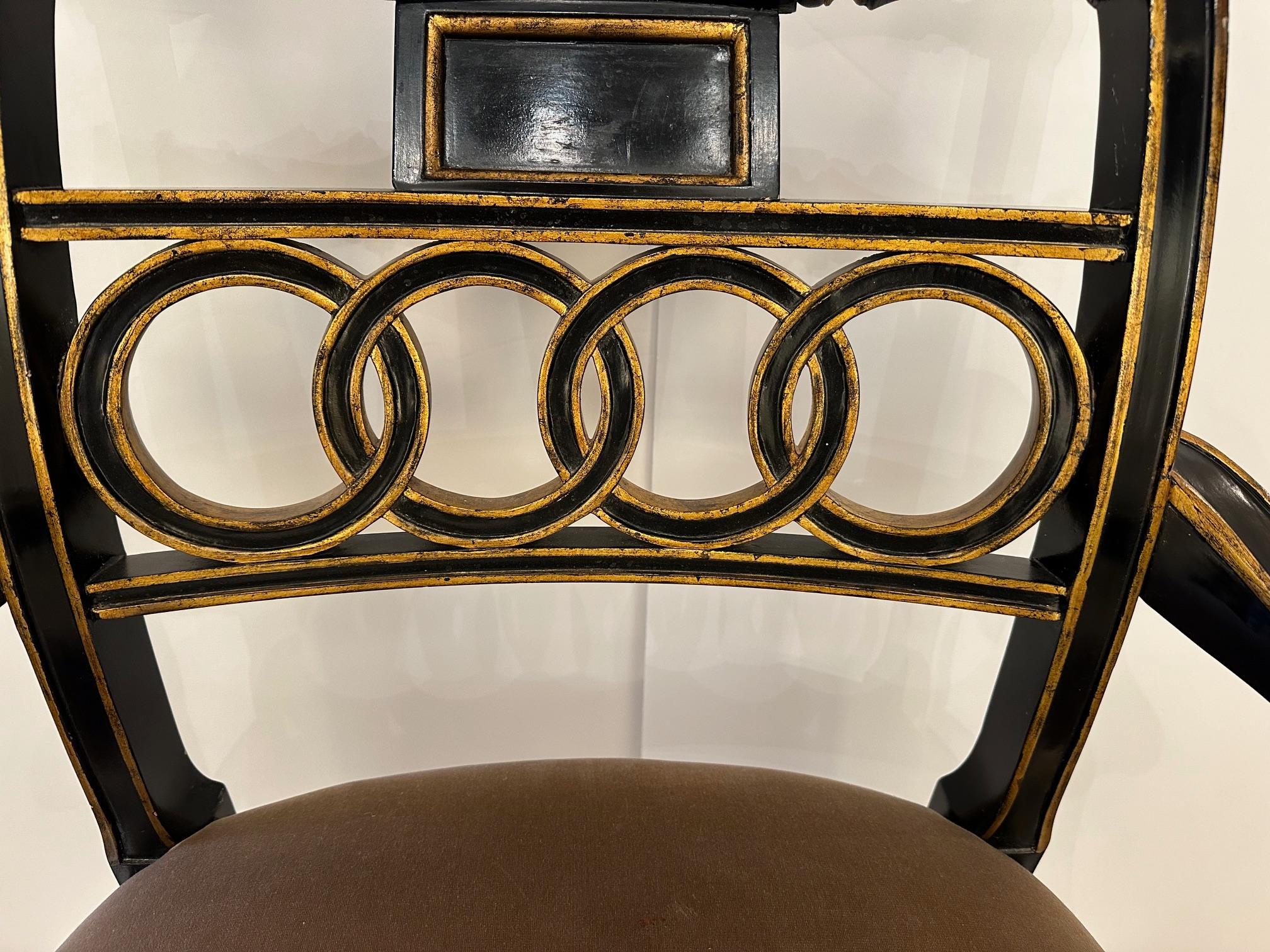 Stylish Black & Gold Hollywood Regency Maitland Smith Armchair For Sale 2