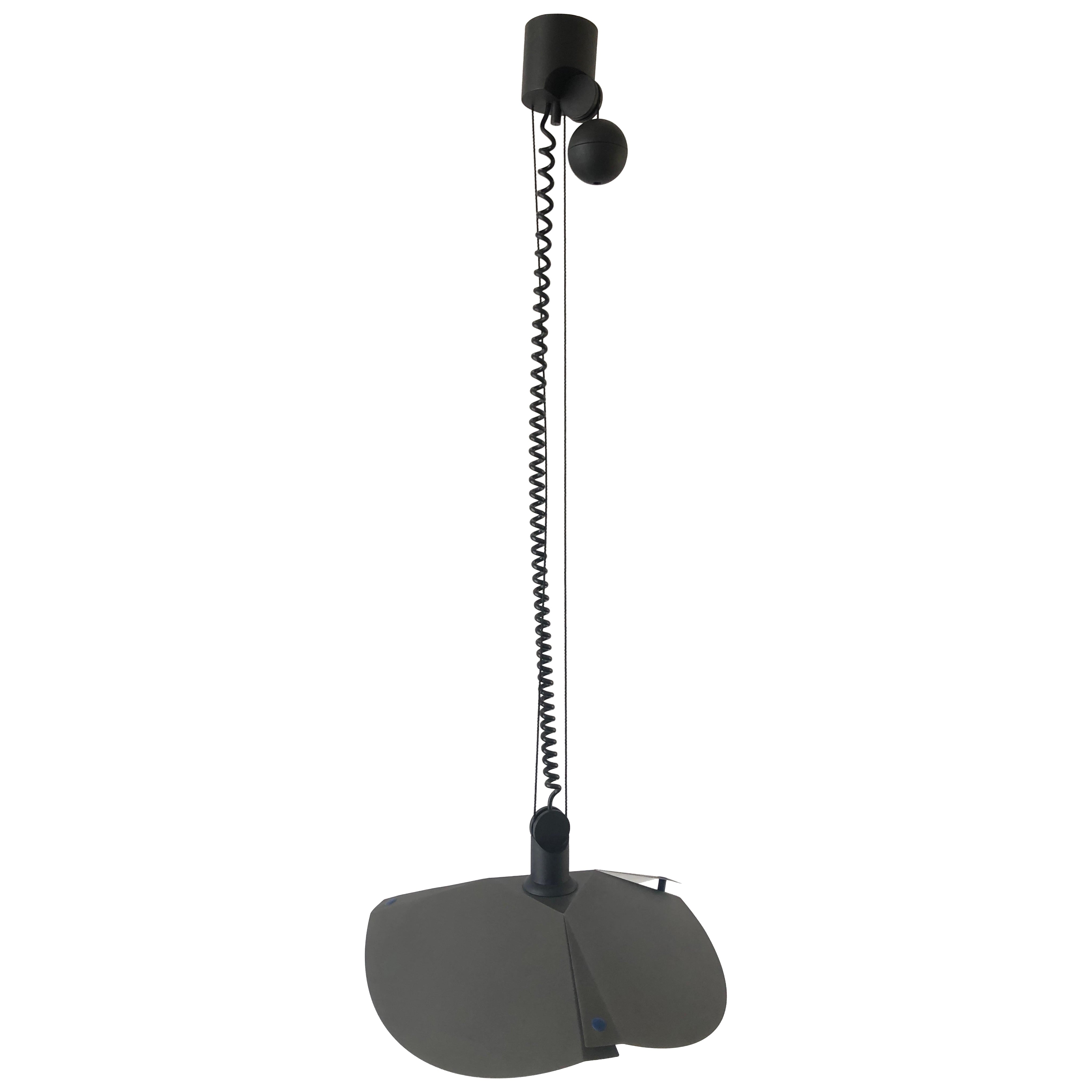 Stylish Black Metal Counterweight Adjustable Pendant Lamp, 1970s, Germany For Sale