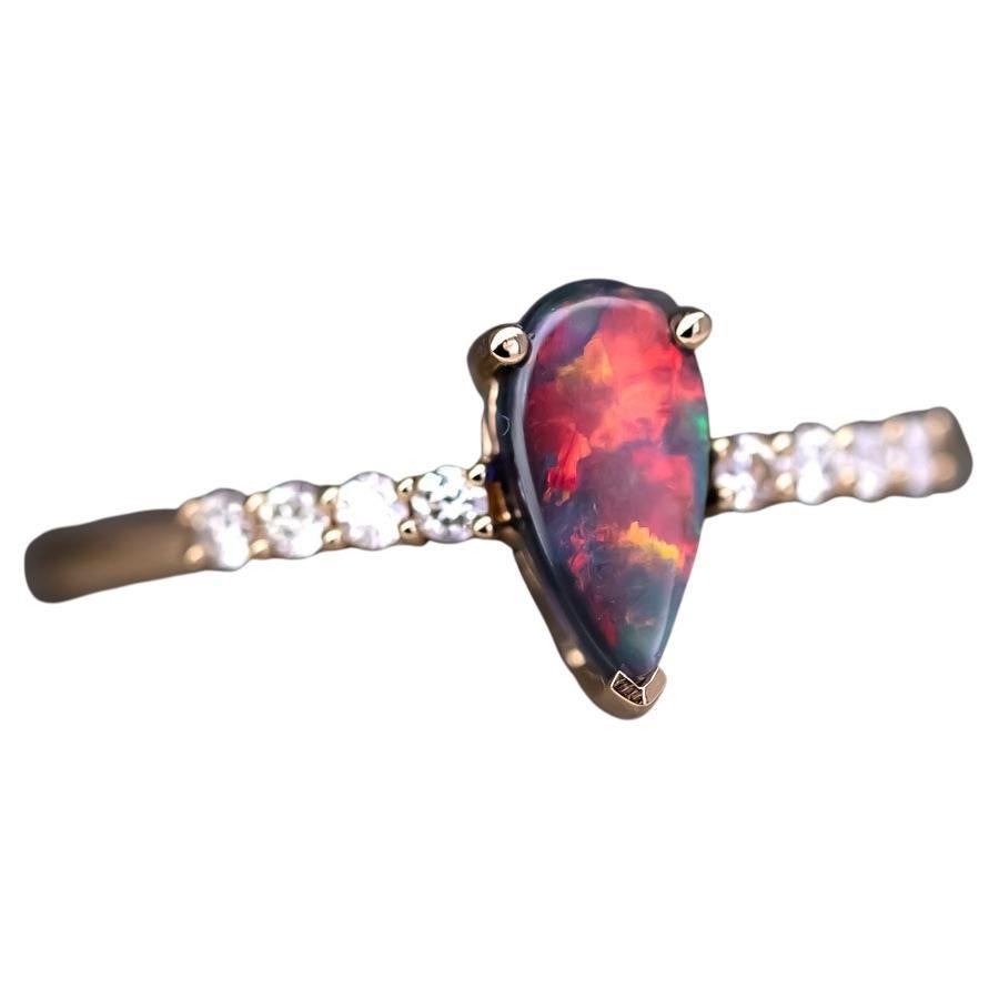 Stylish Black Opal Diamond Engagement Ring 18K Yellow Gold