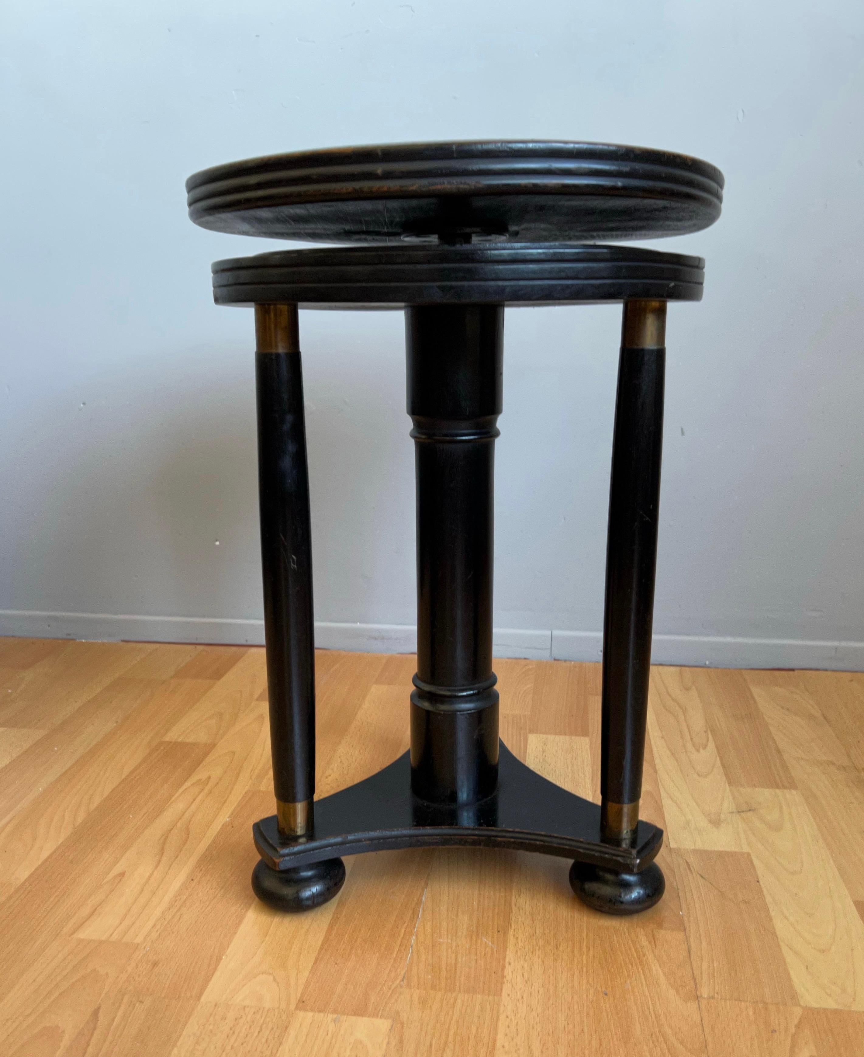 Stylish Blackened Wooden and Brass Art Deco Desk or Piano Swivel Stool, ca 1900 For Sale 9