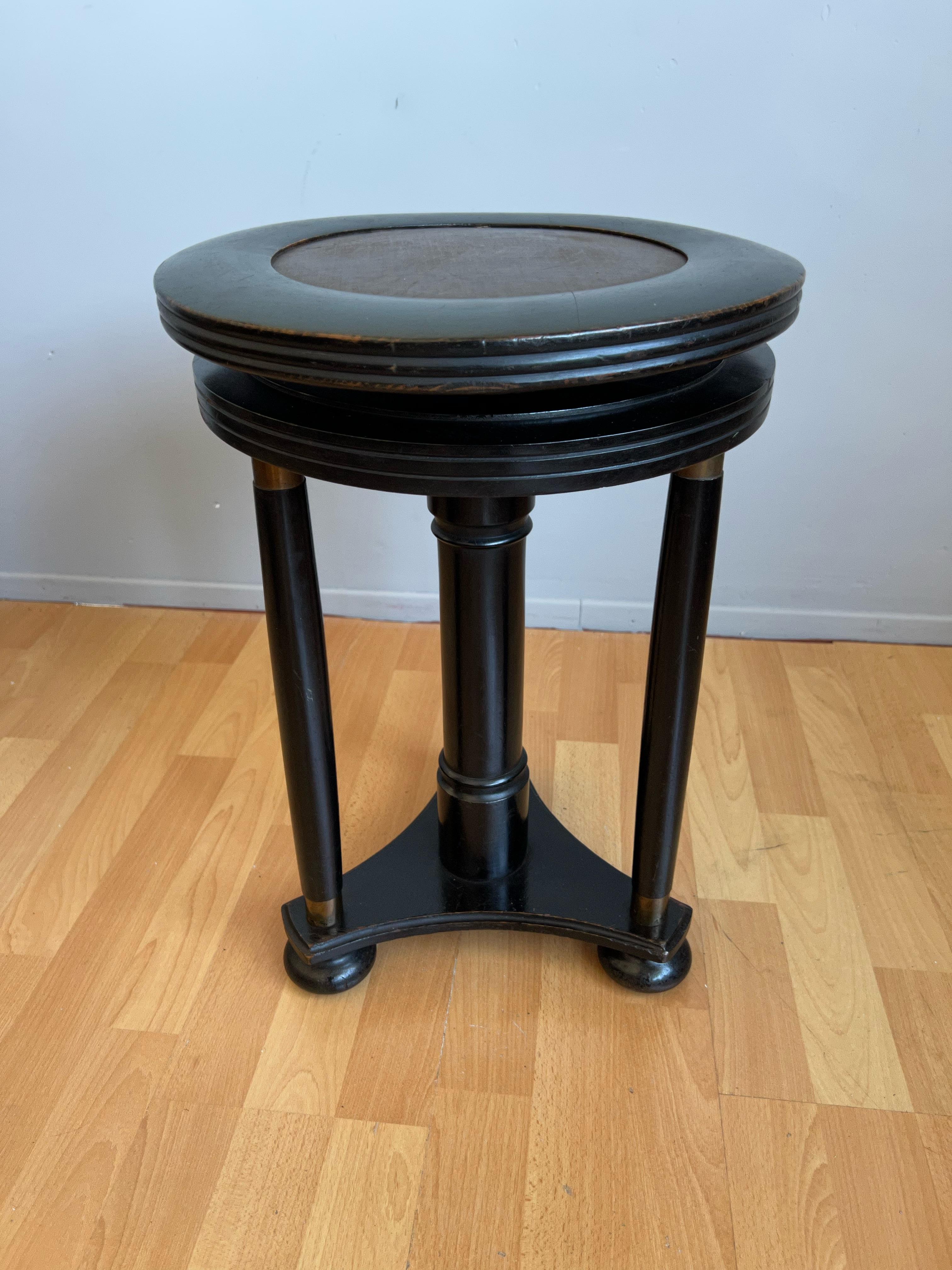 Stylish Blackened Wooden and Brass Art Deco Desk or Piano Swivel Stool, ca 1900 For Sale 11