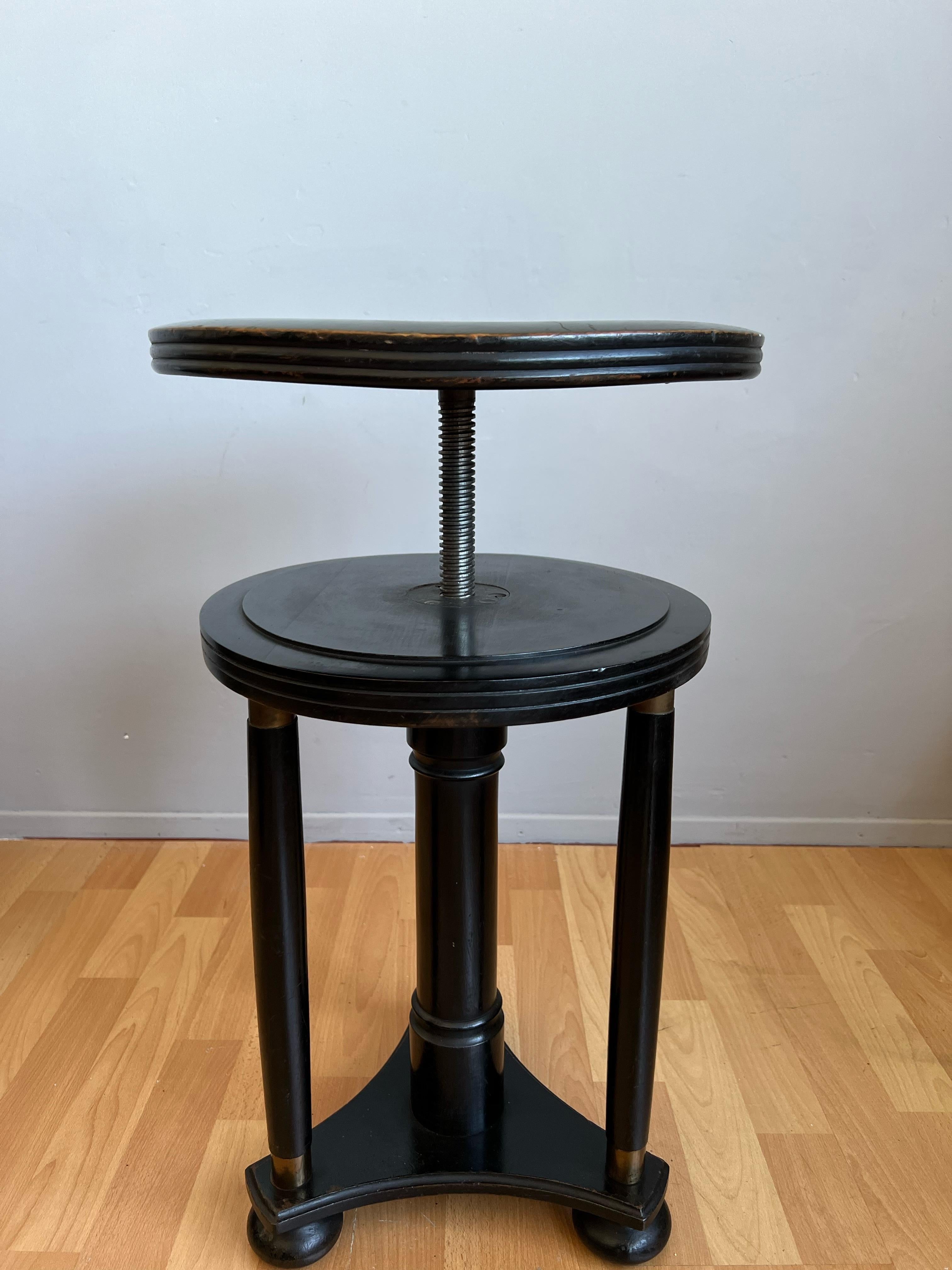 Stylish Blackened Wooden and Brass Art Deco Desk or Piano Swivel Stool, ca 1900 For Sale 12