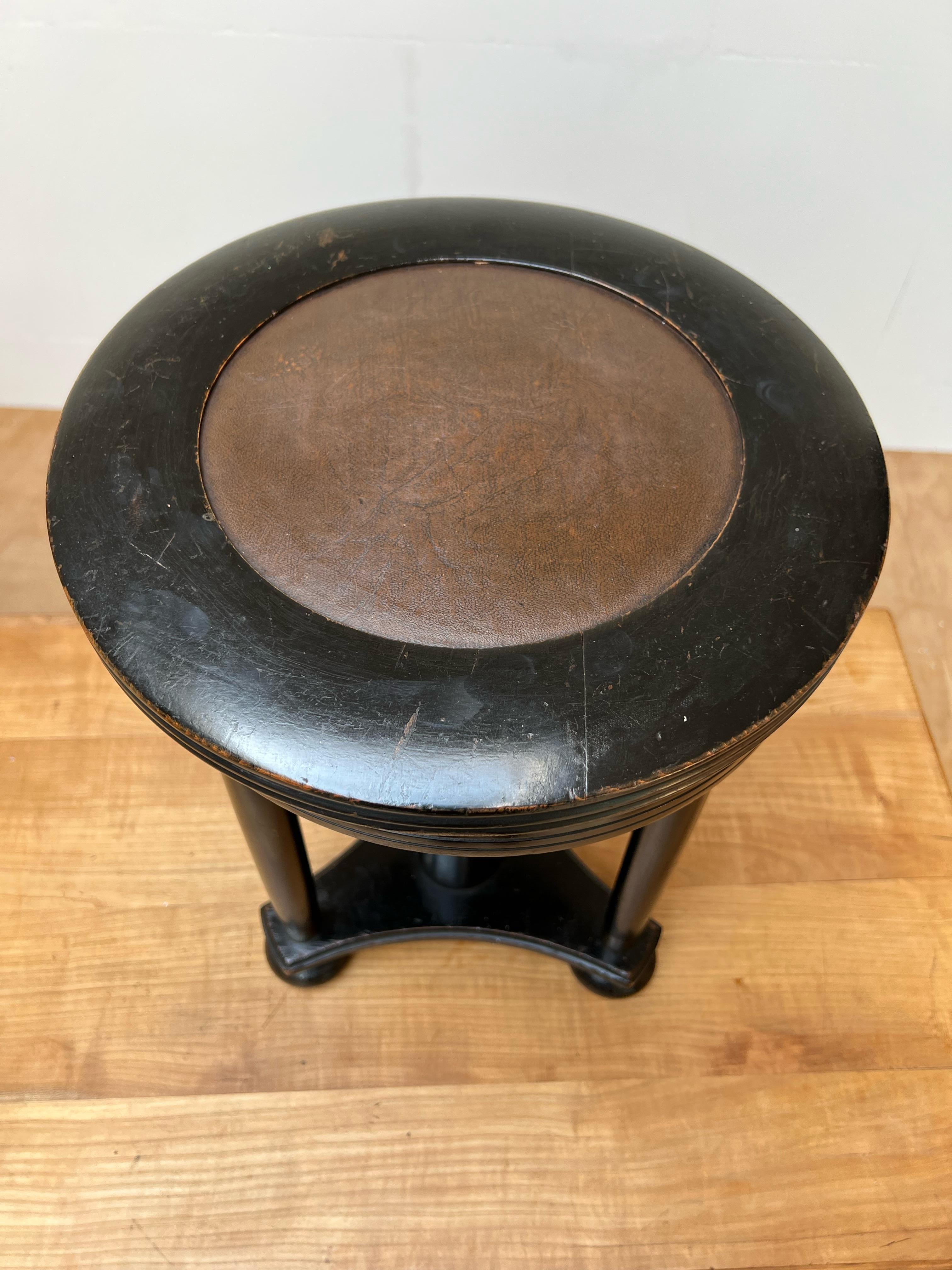 20th Century Stylish Blackened Wooden and Brass Art Deco Desk or Piano Swivel Stool, ca 1900 For Sale
