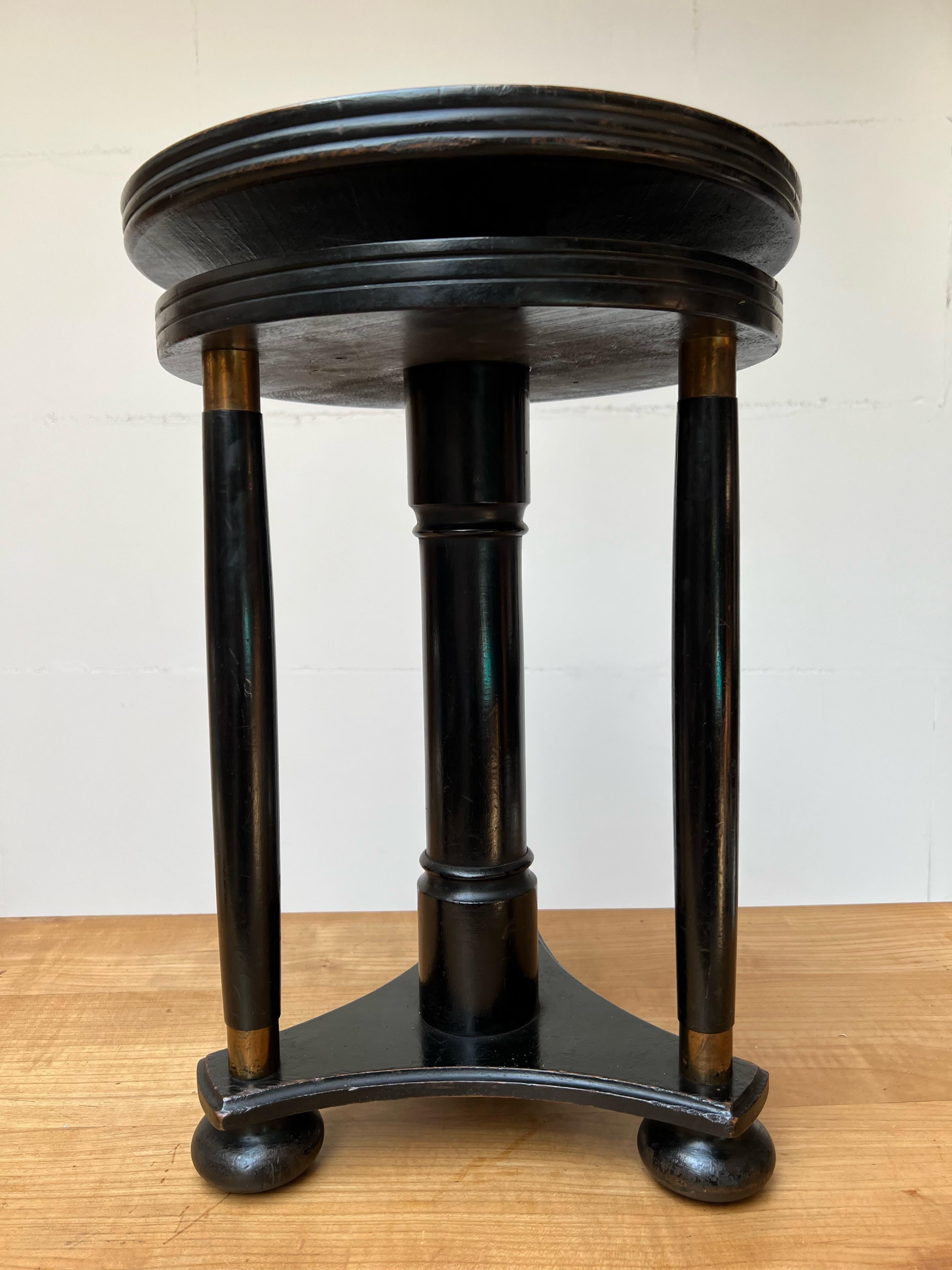 Stylish Blackened Wooden and Brass Art Deco Desk or Piano Swivel Stool, ca 1900 For Sale 1
