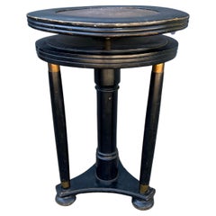 Antique Stylish Blackened Wooden and Brass Art Deco Desk or Piano Swivel Stool, ca 1900
