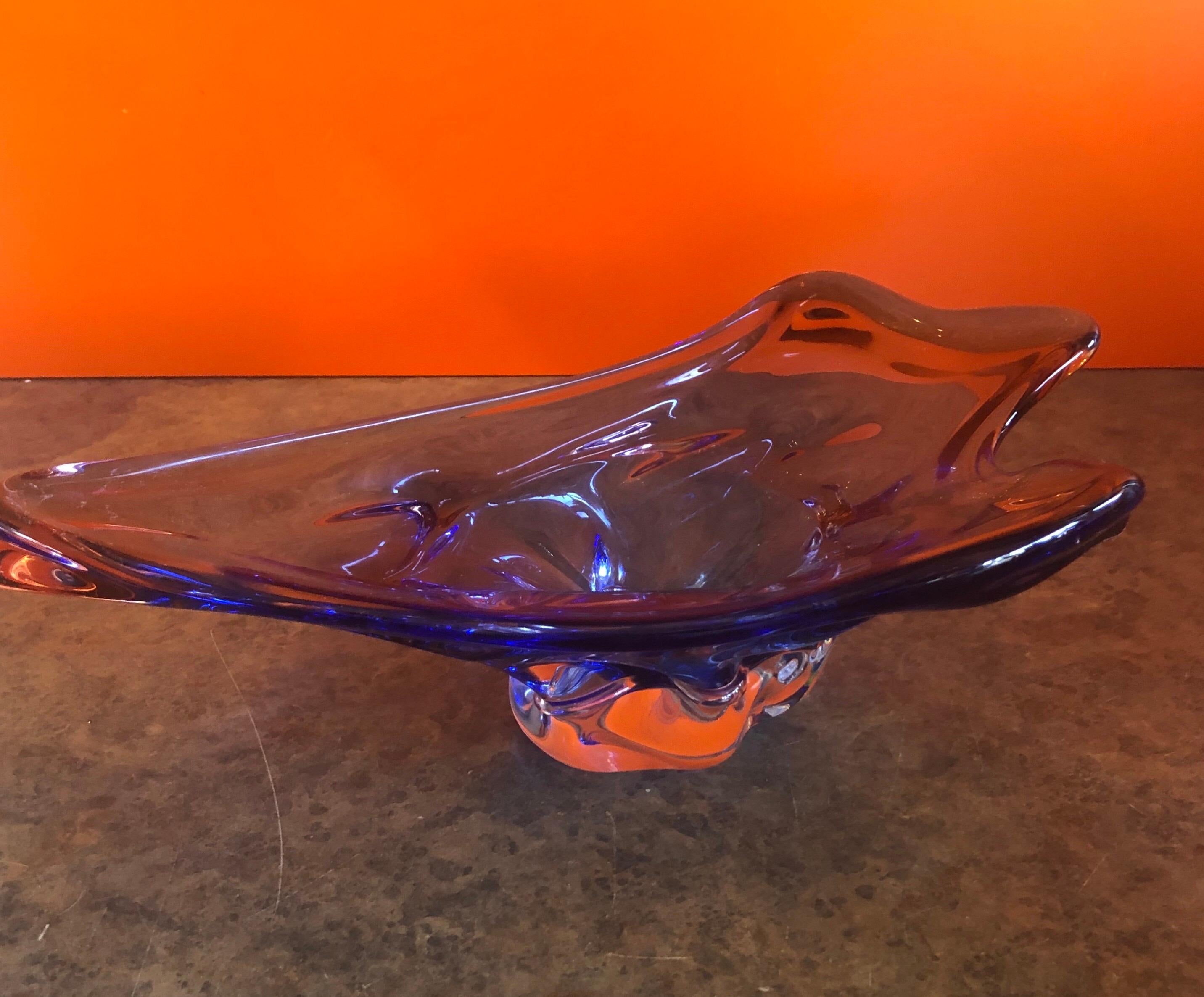 Italian Stylish Blue and Brown Murano Somerso Glass  Bowl / Centerpiece For Sale