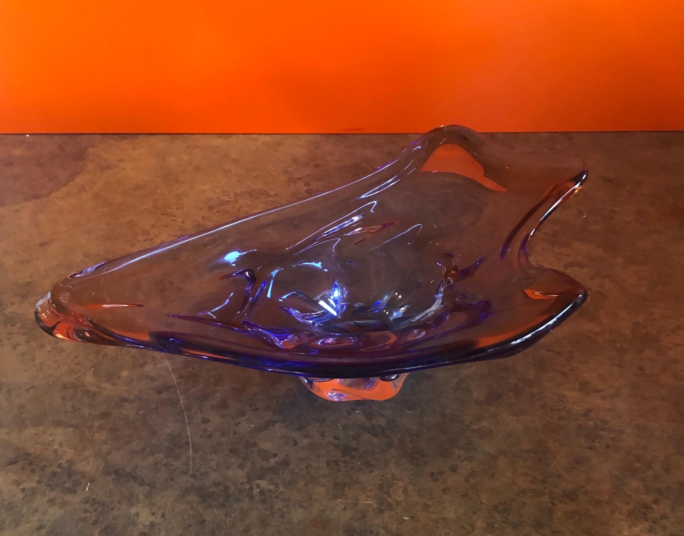 Stylish Blue and Brown Murano Somerso Glass  Bowl / Centerpiece In Good Condition For Sale In San Diego, CA