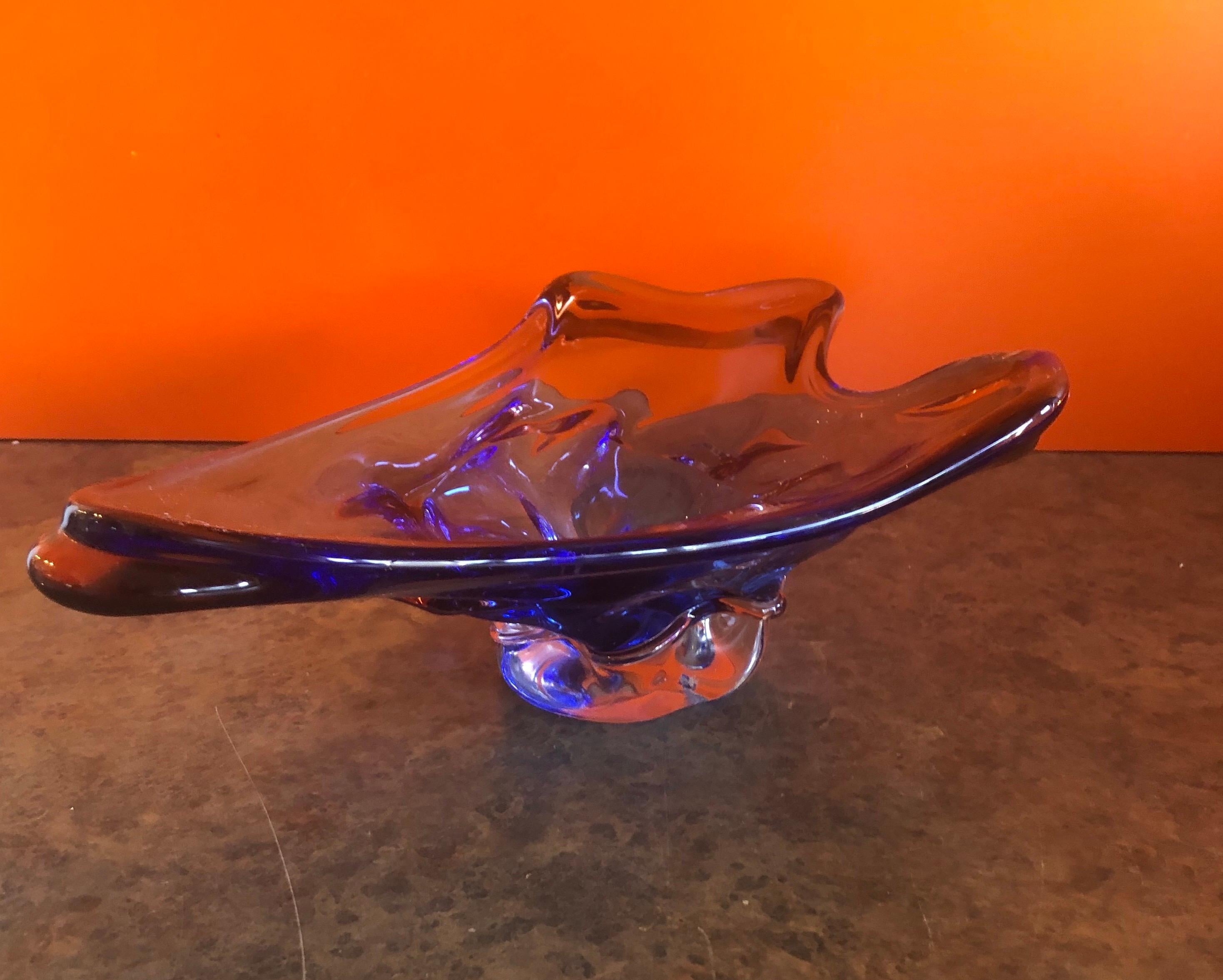 Blown Glass Stylish Blue and Brown Murano Somerso Glass  Bowl / Centerpiece For Sale