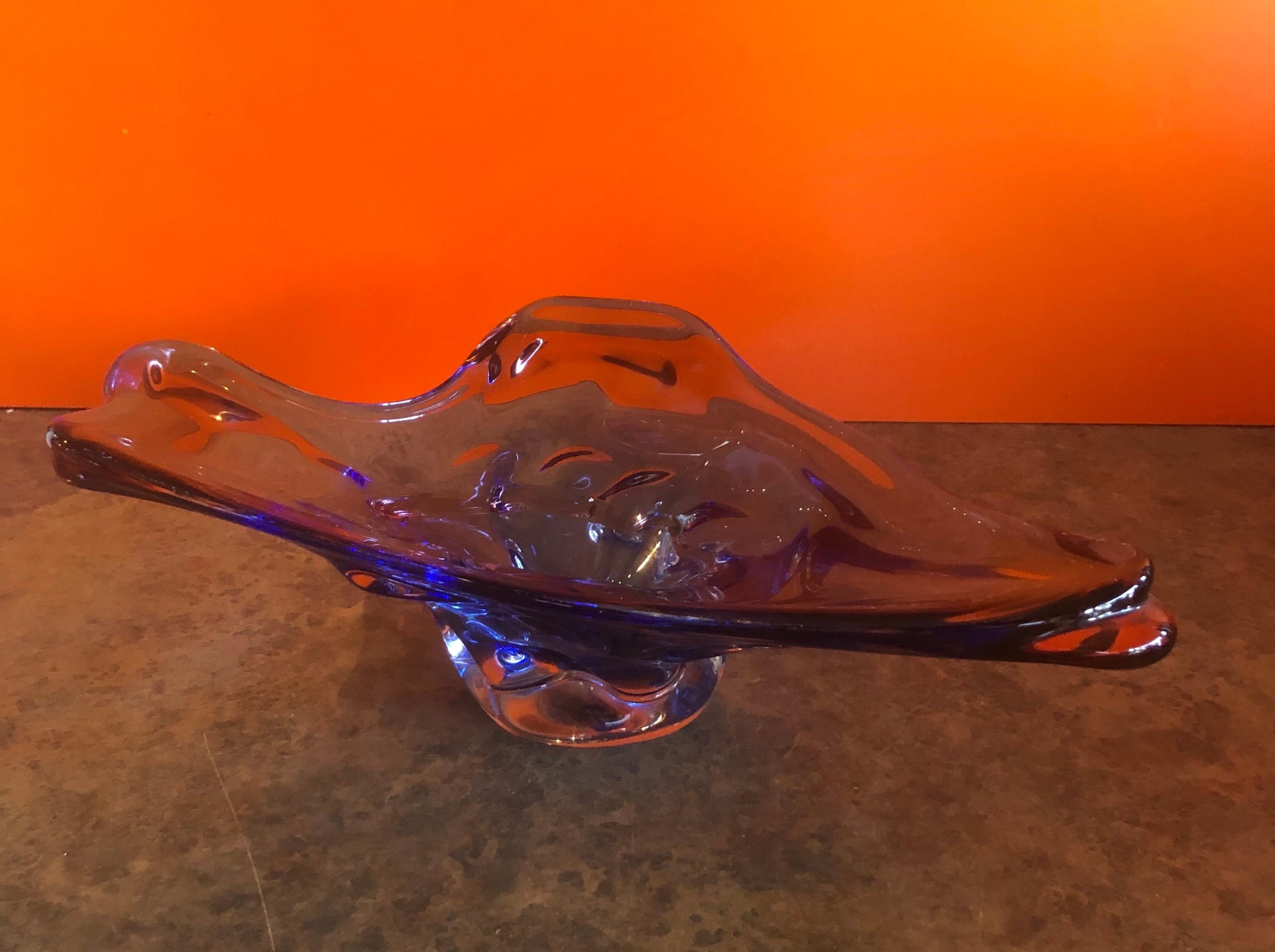 Stylish Blue and Brown Murano Somerso Glass  Bowl / Centerpiece For Sale 1