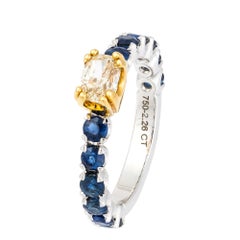 Stylish Blue Sapphire Diamond White Gold 18k Statement Ring for Her