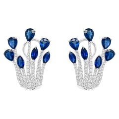 Pendientes de oro de 18 quilates con zafiro azul profundo de 2,2 quilates y diamante blanco