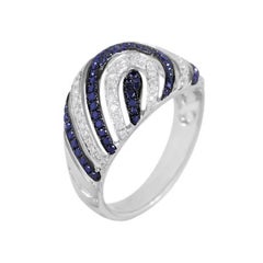 Stylish Blue Sapphire White Diamond White Gold Ring for Her