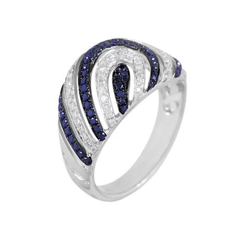 Modern Stylish Blue Sapphire White Diamond White Gold Ring for Her For Sale