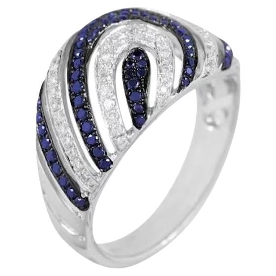 Stylish Blue Sapphire White Diamond White Gold Ring for Her For Sale