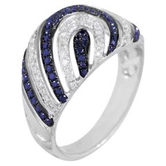 Stylish Blue Sapphire White Diamond White Gold Ring for Her