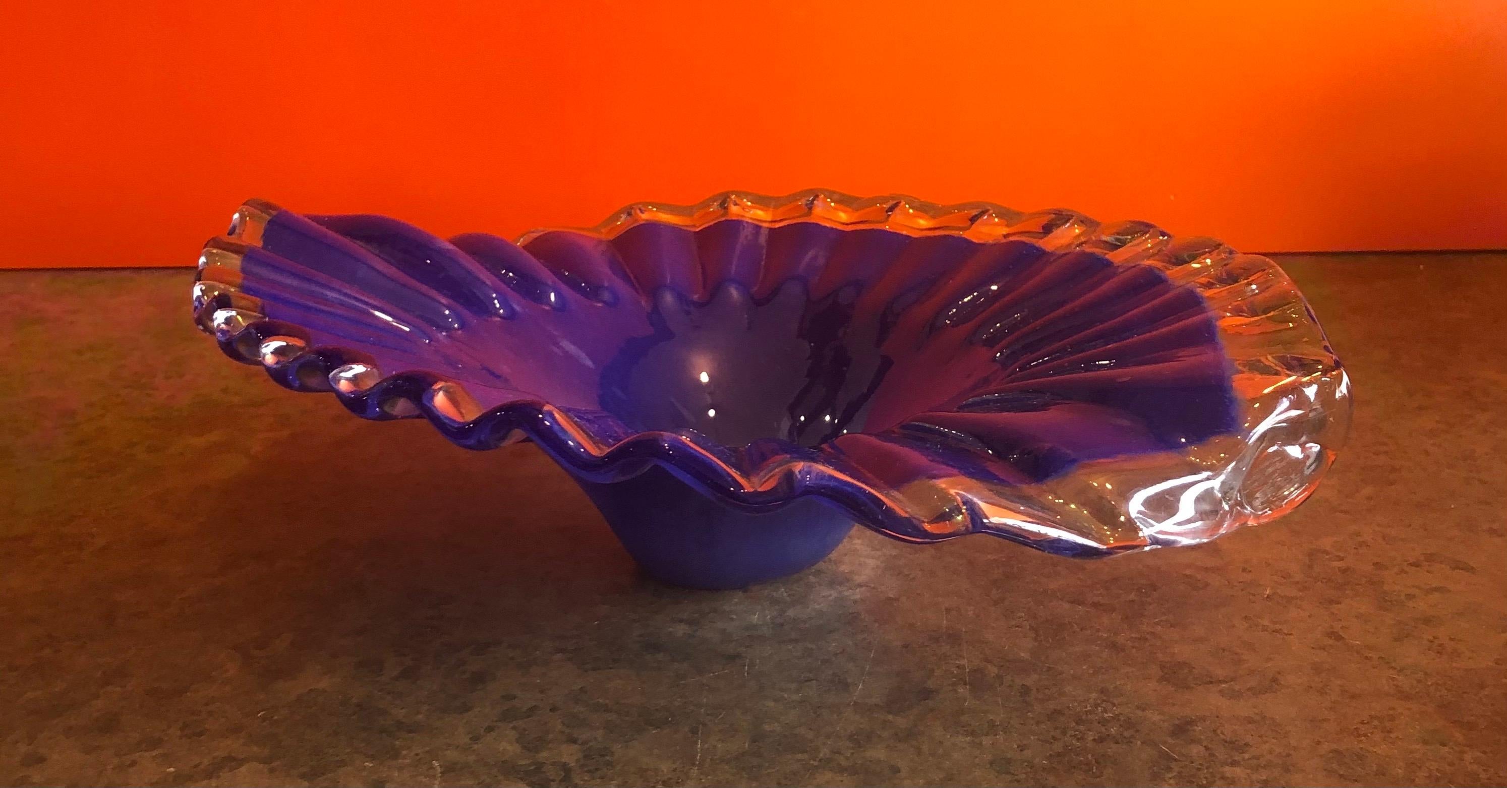 Hollywood Regency Stylish Blue Somerso Glass Bowl / Centerpiece by Murano Glass For Sale