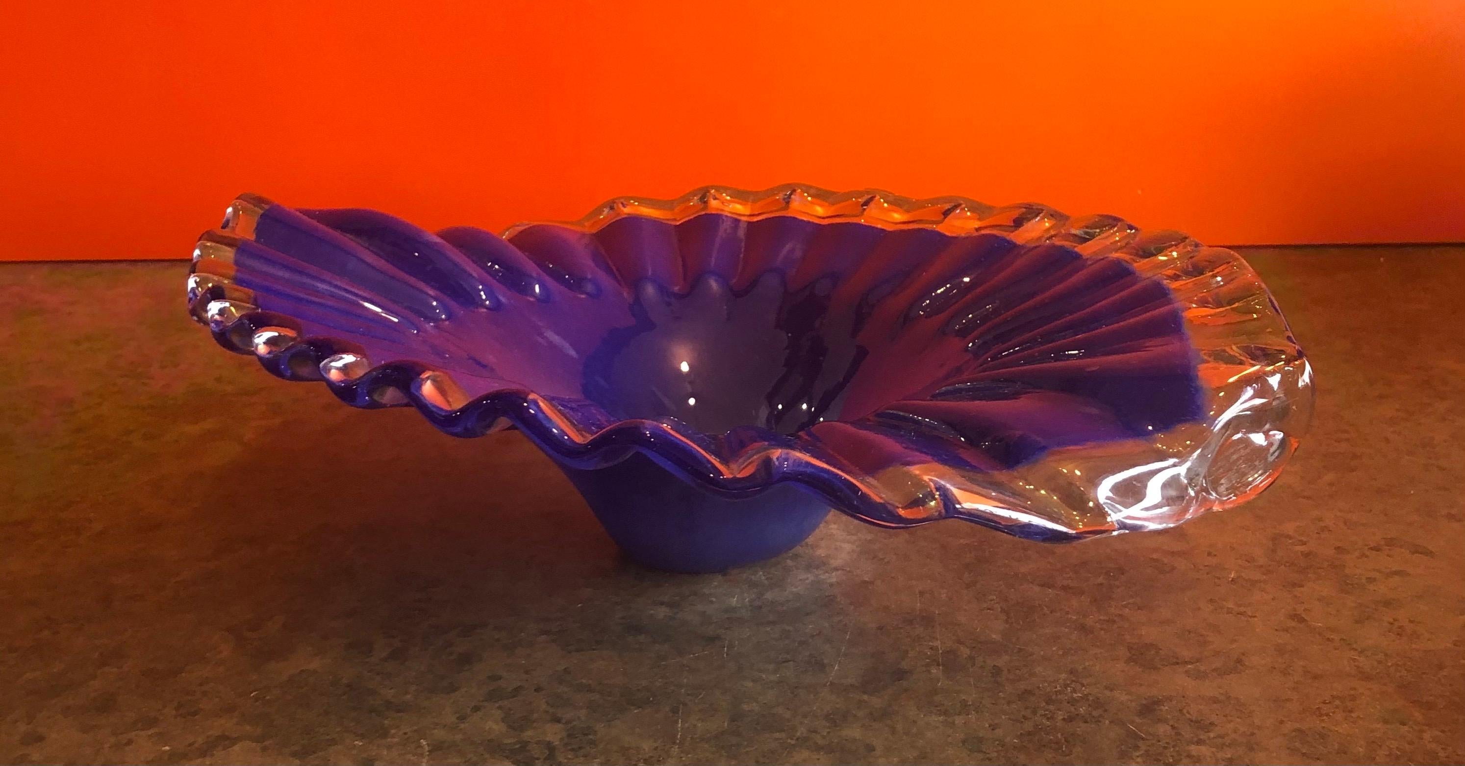 Italian Stylish Blue Somerso Glass Bowl / Centerpiece by Murano Glass For Sale