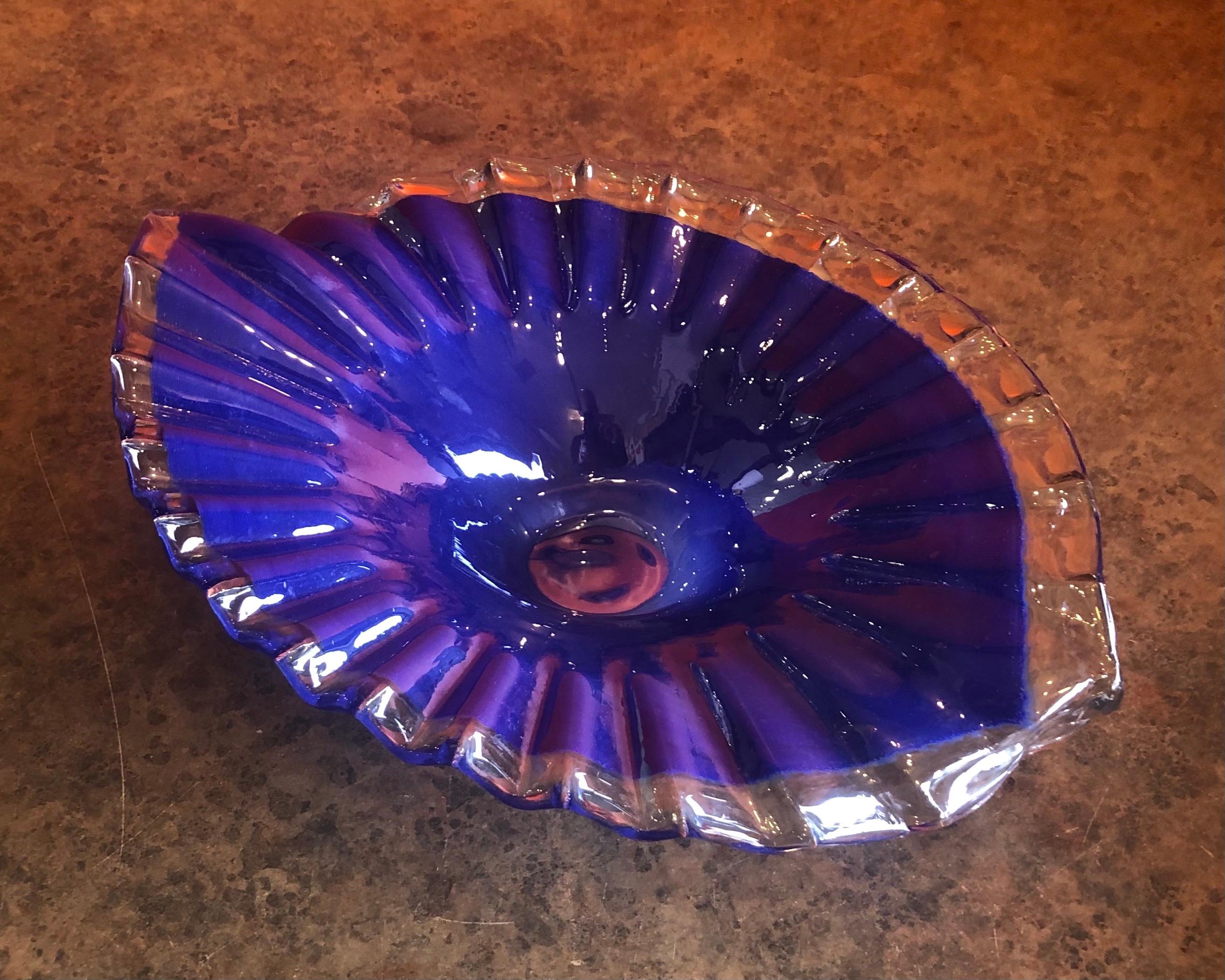 Stylish Blue Somerso Glass Bowl / Centerpiece by Murano Glass In Good Condition For Sale In San Diego, CA