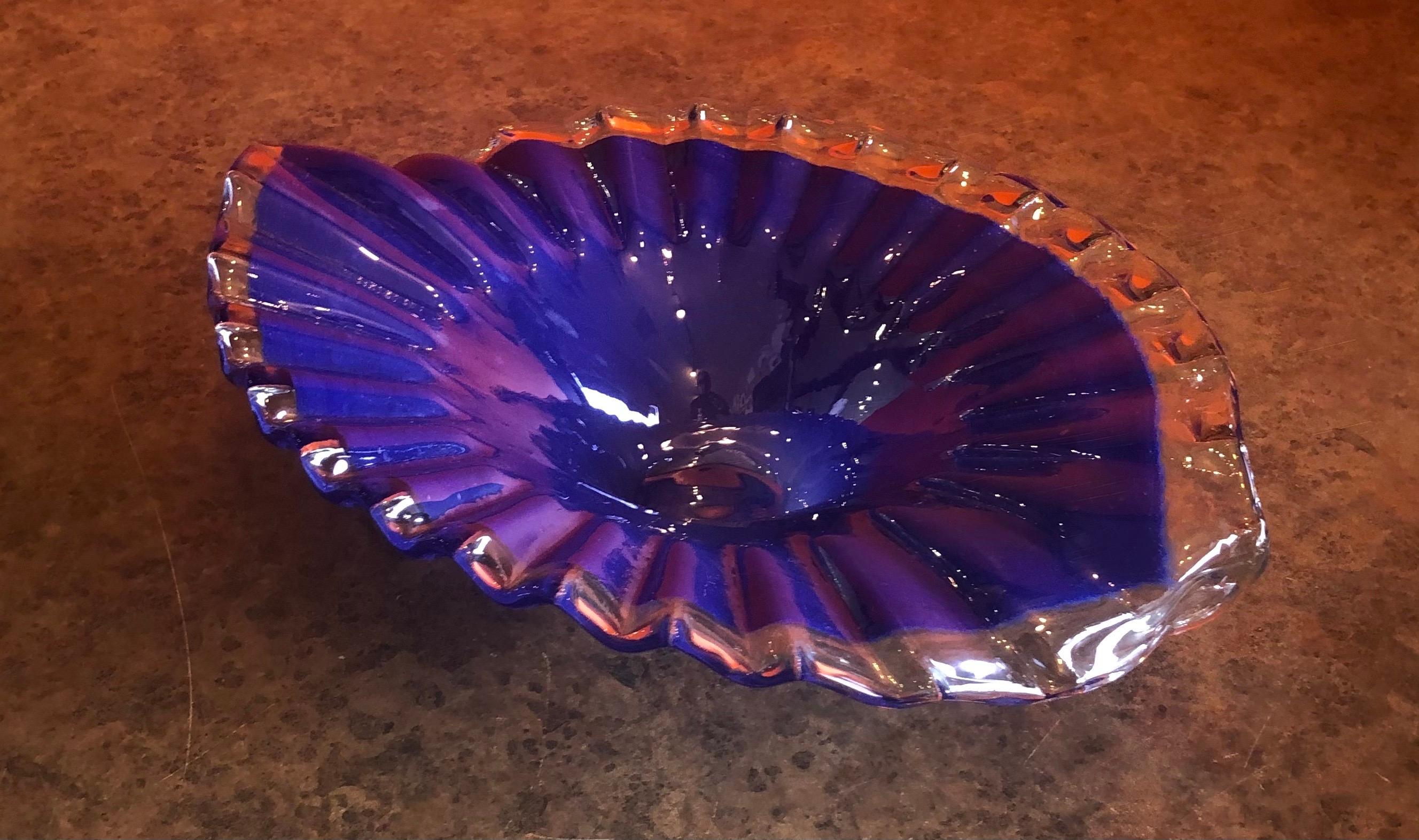 Stylish Blue Somerso Glass Bowl / Centerpiece by Murano Glass In Good Condition For Sale In San Diego, CA