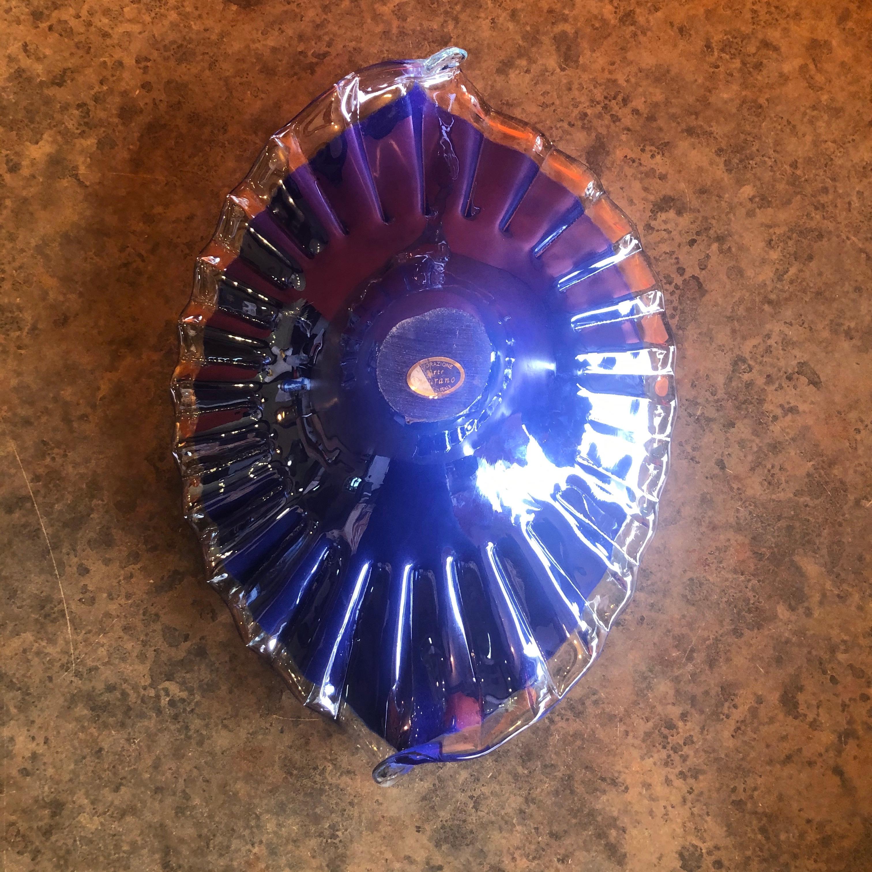 Art Glass Stylish Blue Somerso Glass Bowl / Centerpiece by Murano Glass For Sale