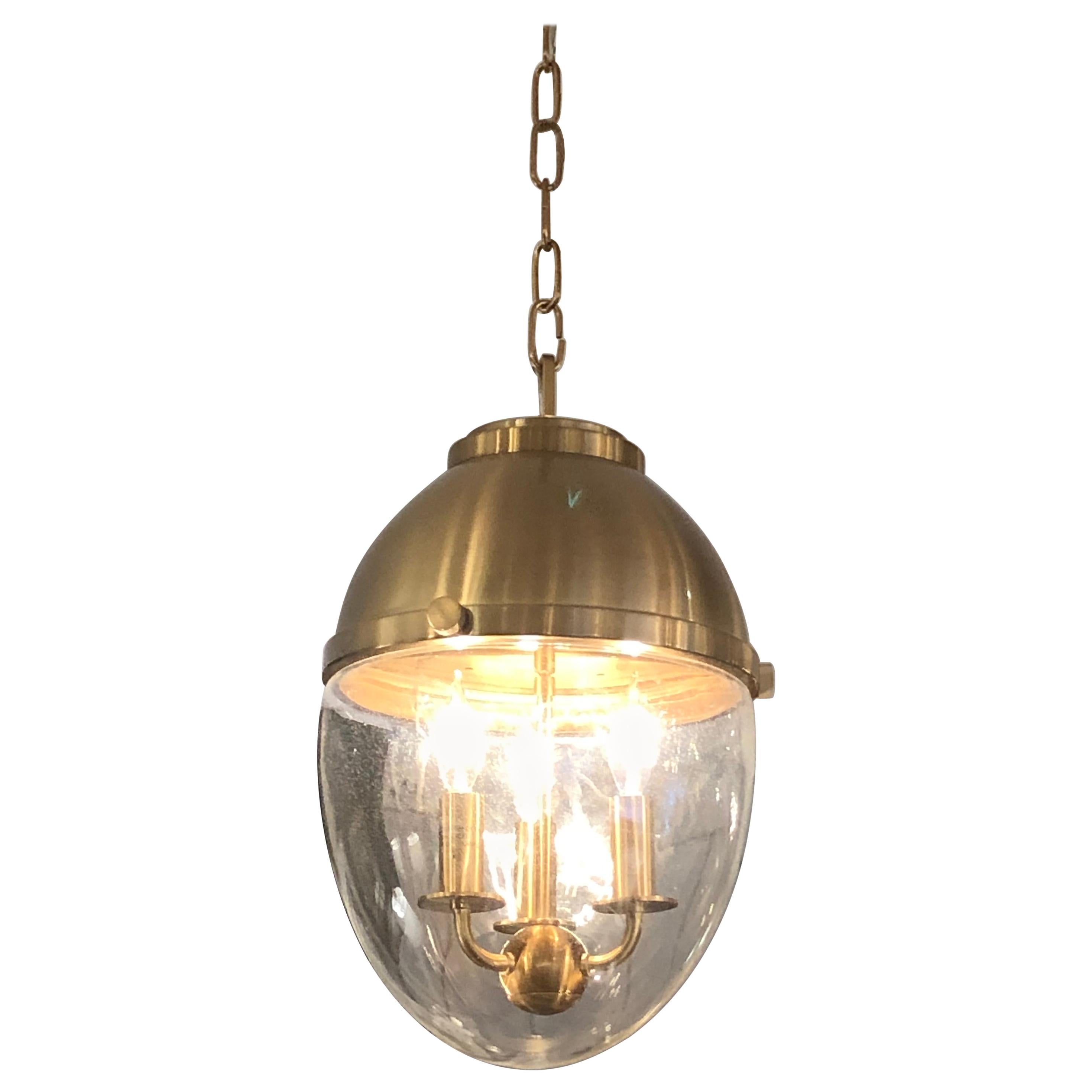 Stylish Brass and Glass Egg Shaped Pendant Chandelier For Sale