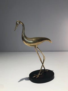 Elegante uccello in ottone su base annerita, opera francese, circa 1970