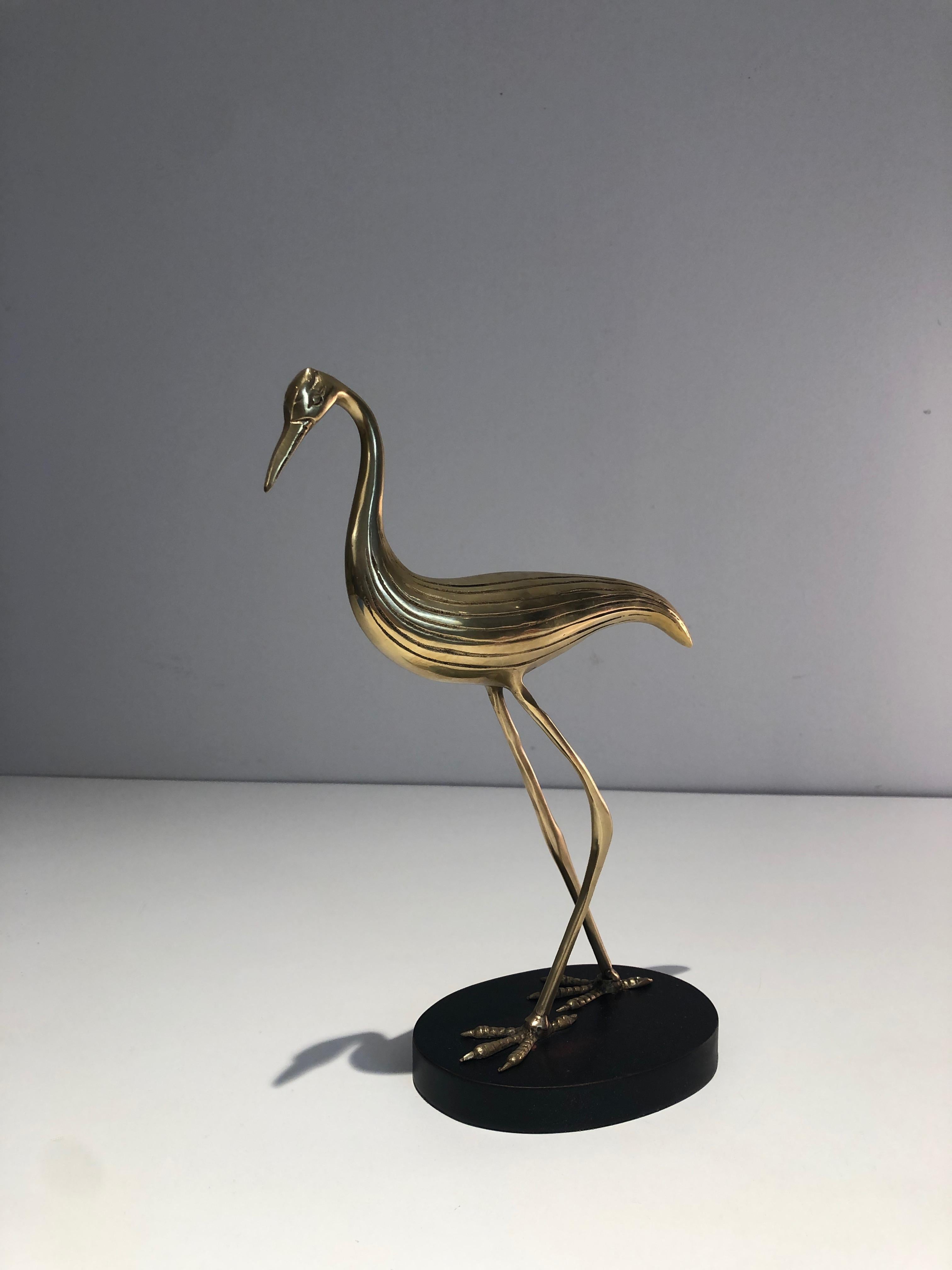 Mid-Century Modern Stylish Brass Bird on a Blackened Base, French Work, Circa 1970 For Sale