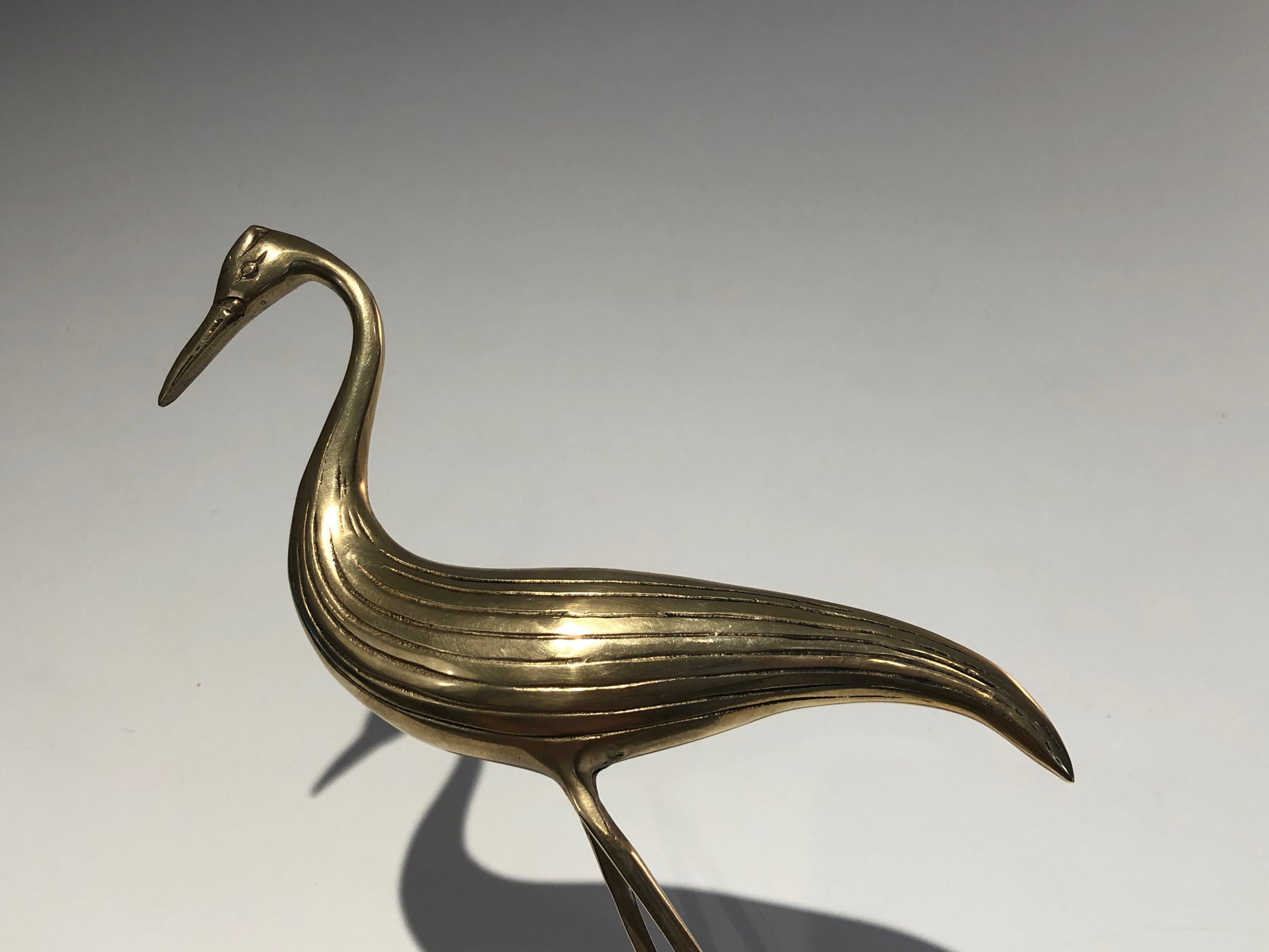 Late 20th Century Stylish Brass Bird on a Blackened Base, French Work, Circa 1970 For Sale
