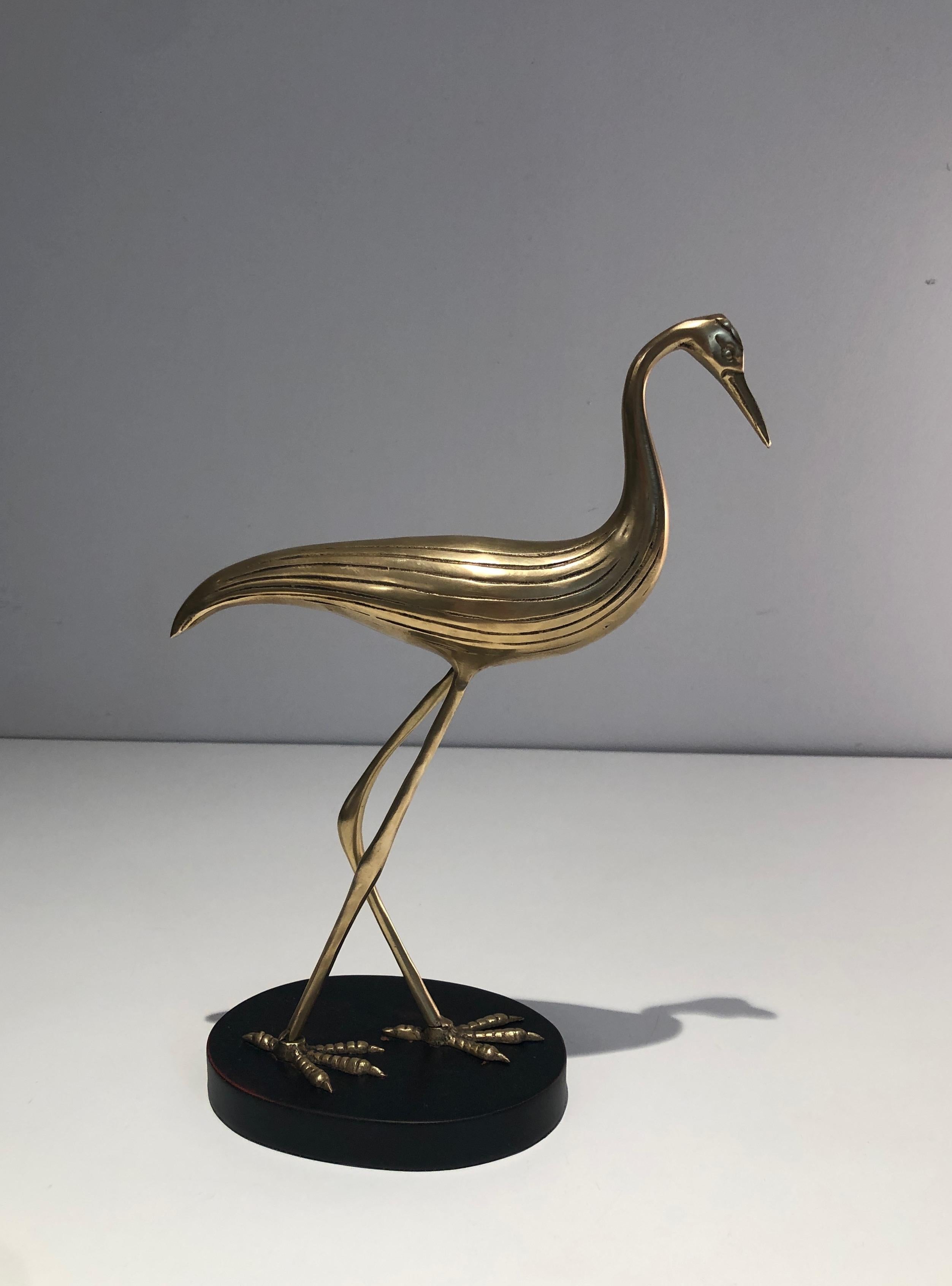 Wood Stylish Brass Bird on a Blackened Base, French Work, Circa 1970 For Sale