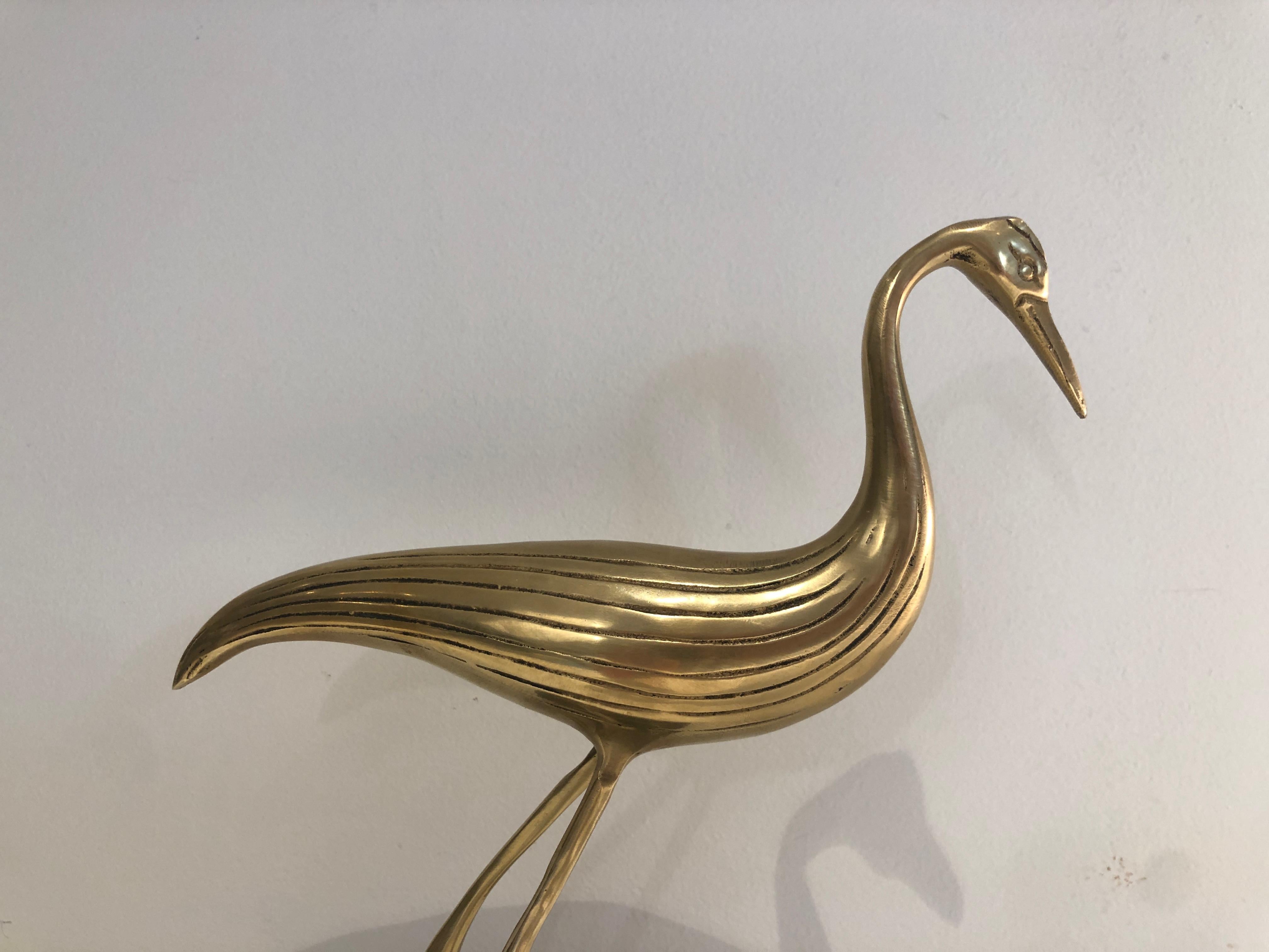 Stylish Brass Bird on a Blackened Base, French Work, Circa 1970 For Sale 1