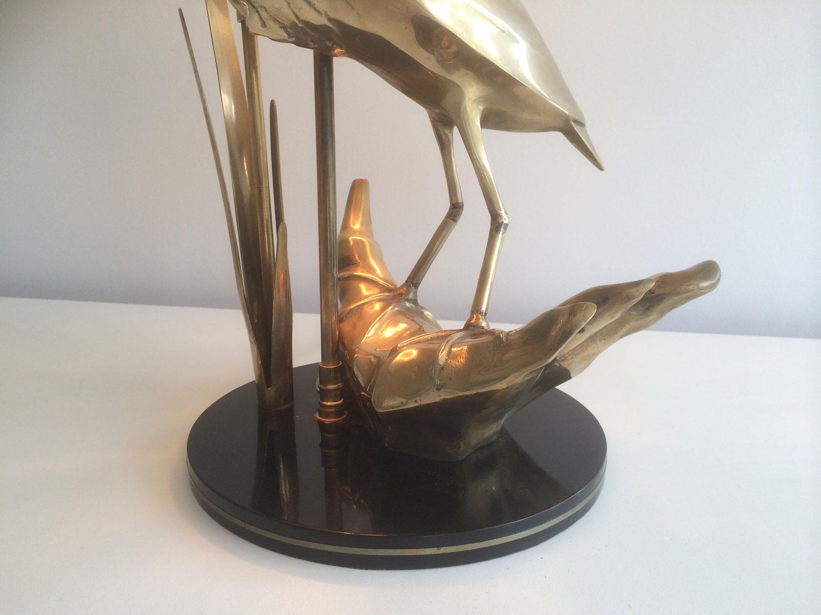 Stylish Brass Heron Table Lamp. French Work in the Art Deco Style. Circa 1970 For Sale 6
