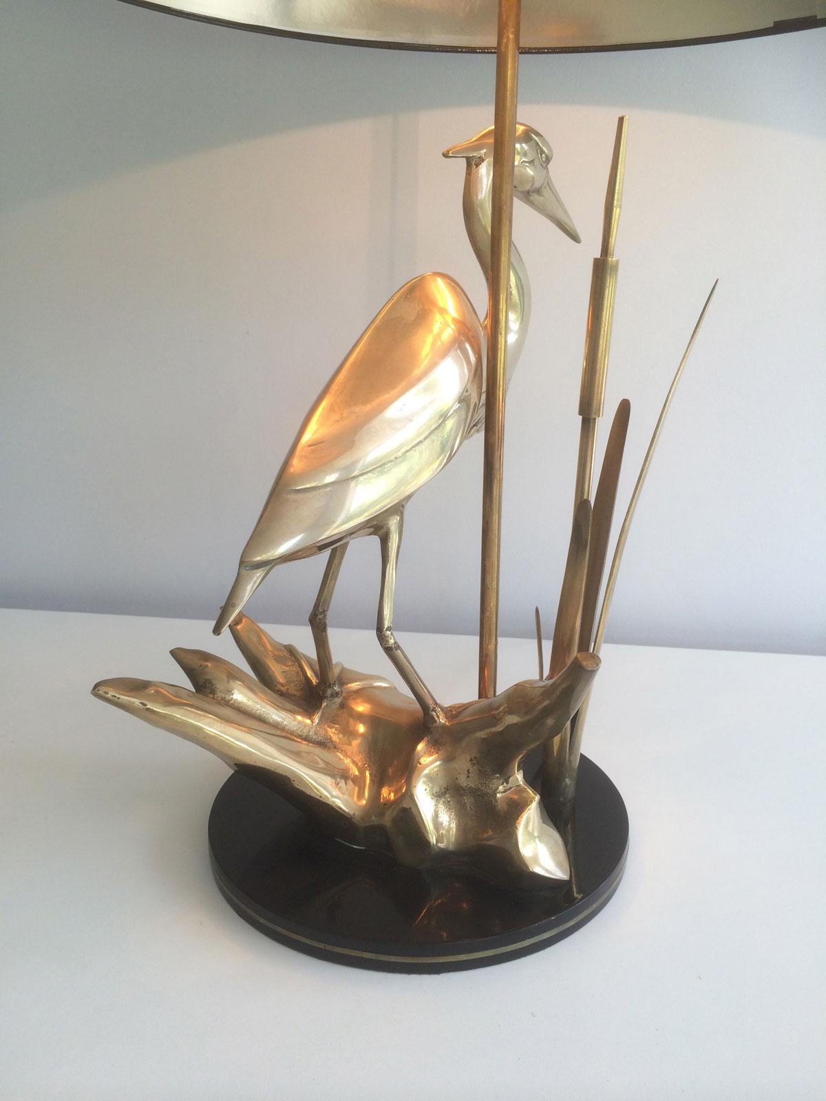 Stylish Brass Heron Table Lamp. French Work in the Art Deco Style. Circa 1970 For Sale 7