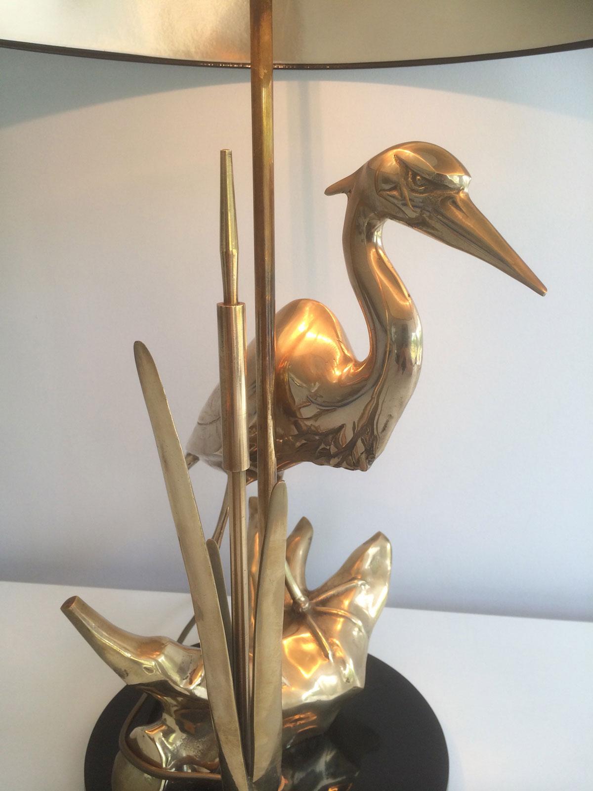 Stylish Brass Heron Table Lamp. French Work in the Art Deco Style. Circa 1970 For Sale 9