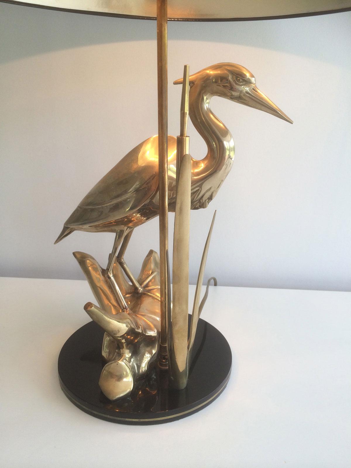 Stylish Brass Heron Table Lamp. French Work in the Art Deco Style. Circa 1970 For Sale 10