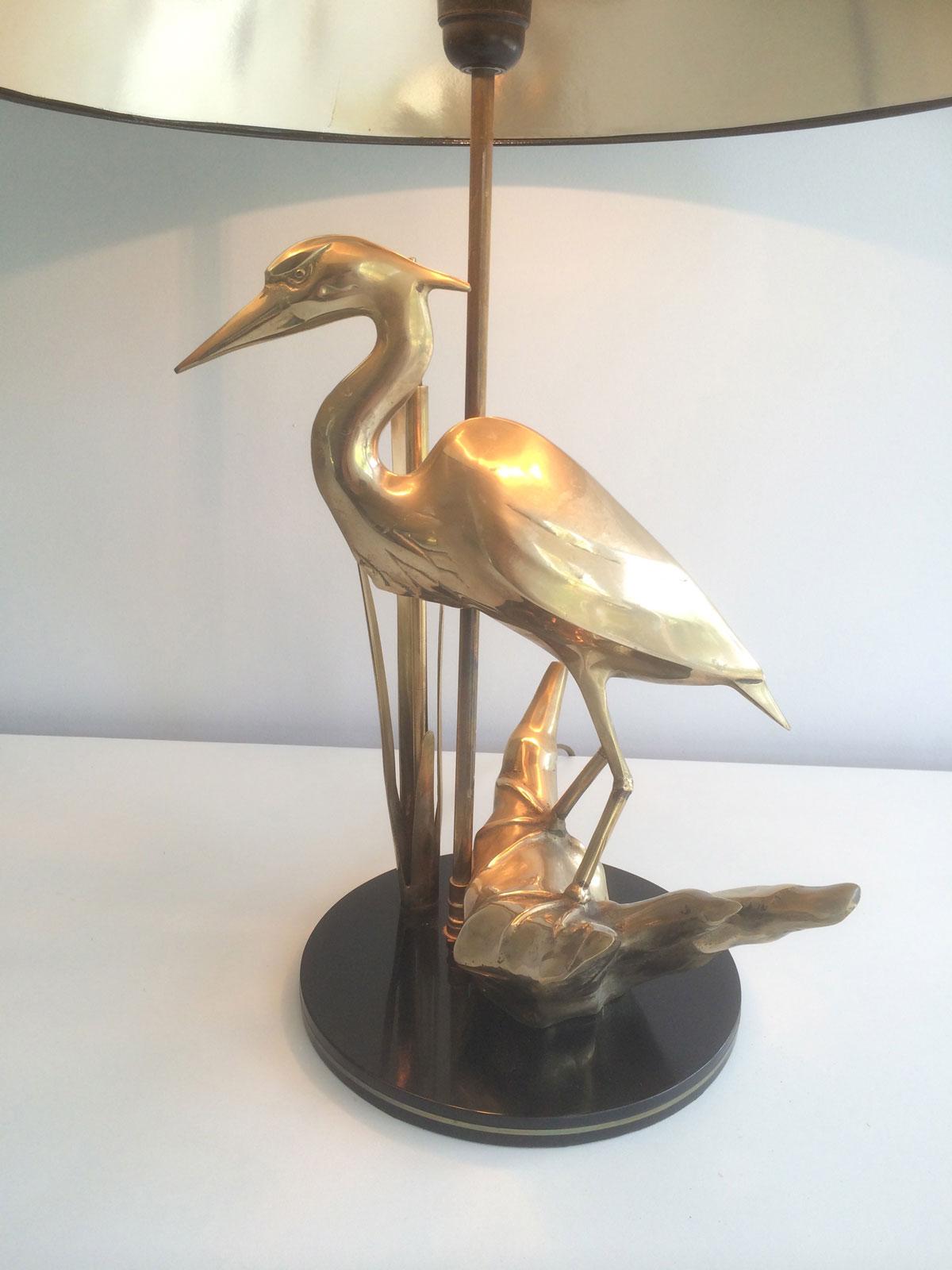 Stylish Brass Heron Table Lamp. French Work in the Art Deco Style. Circa 1970 For Sale 11