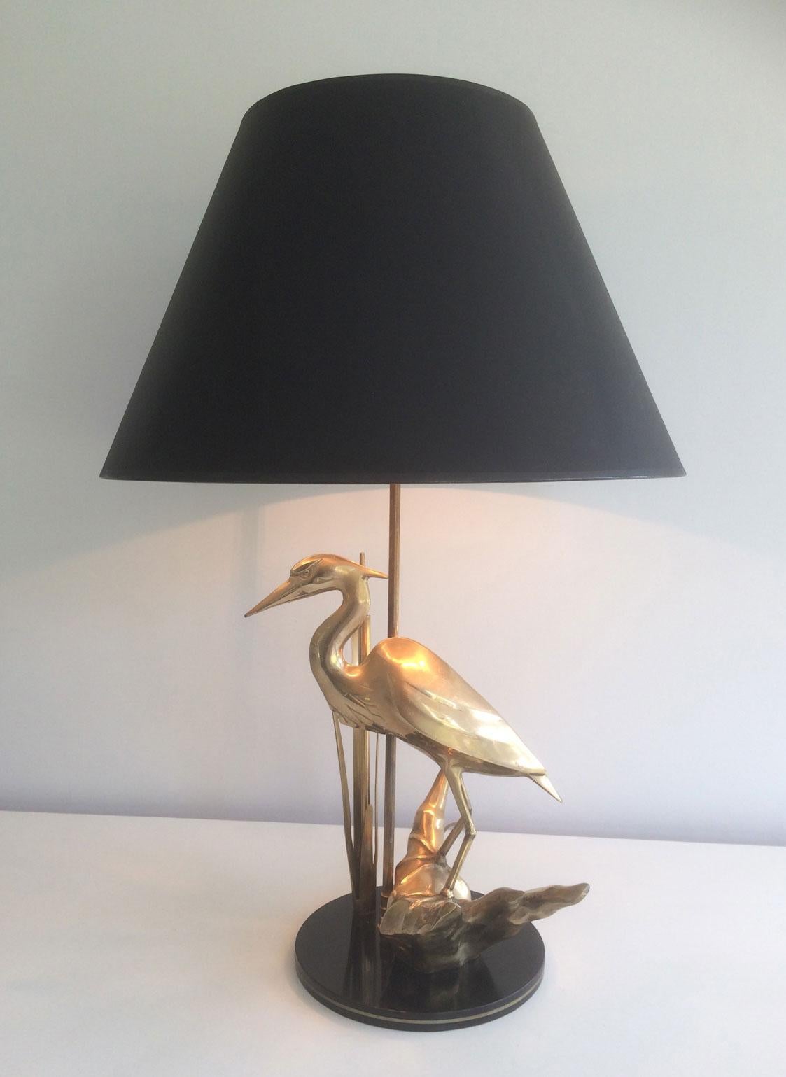 Stylish Brass Heron Table Lamp. French Work in the Art Deco Style. Circa 1970 For Sale 12