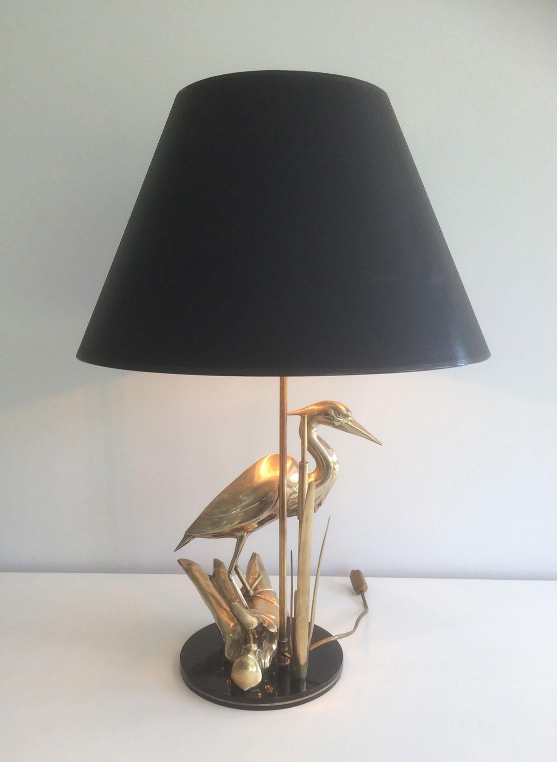 Stylish Brass Heron Table Lamp. French Work in the Art Deco Style. Circa 1970 For Sale 13
