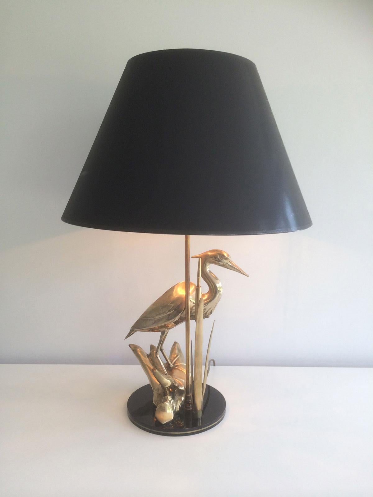 Stylish Brass Heron Table Lamp. French Work in the Art Deco Style. Circa 1970 For Sale 15