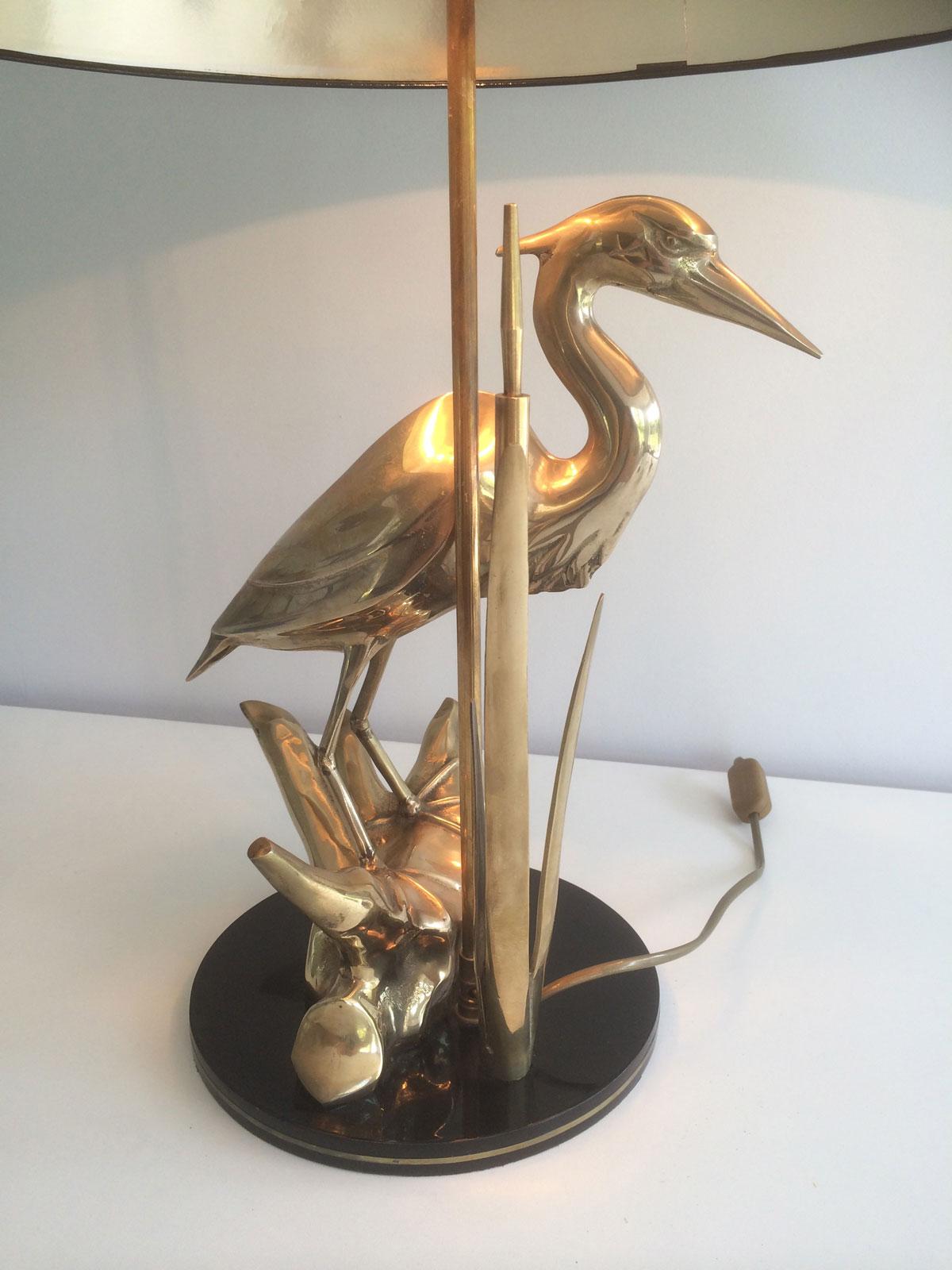 Late 20th Century Stylish Brass Heron Table Lamp. French Work in the Art Deco Style. Circa 1970 For Sale