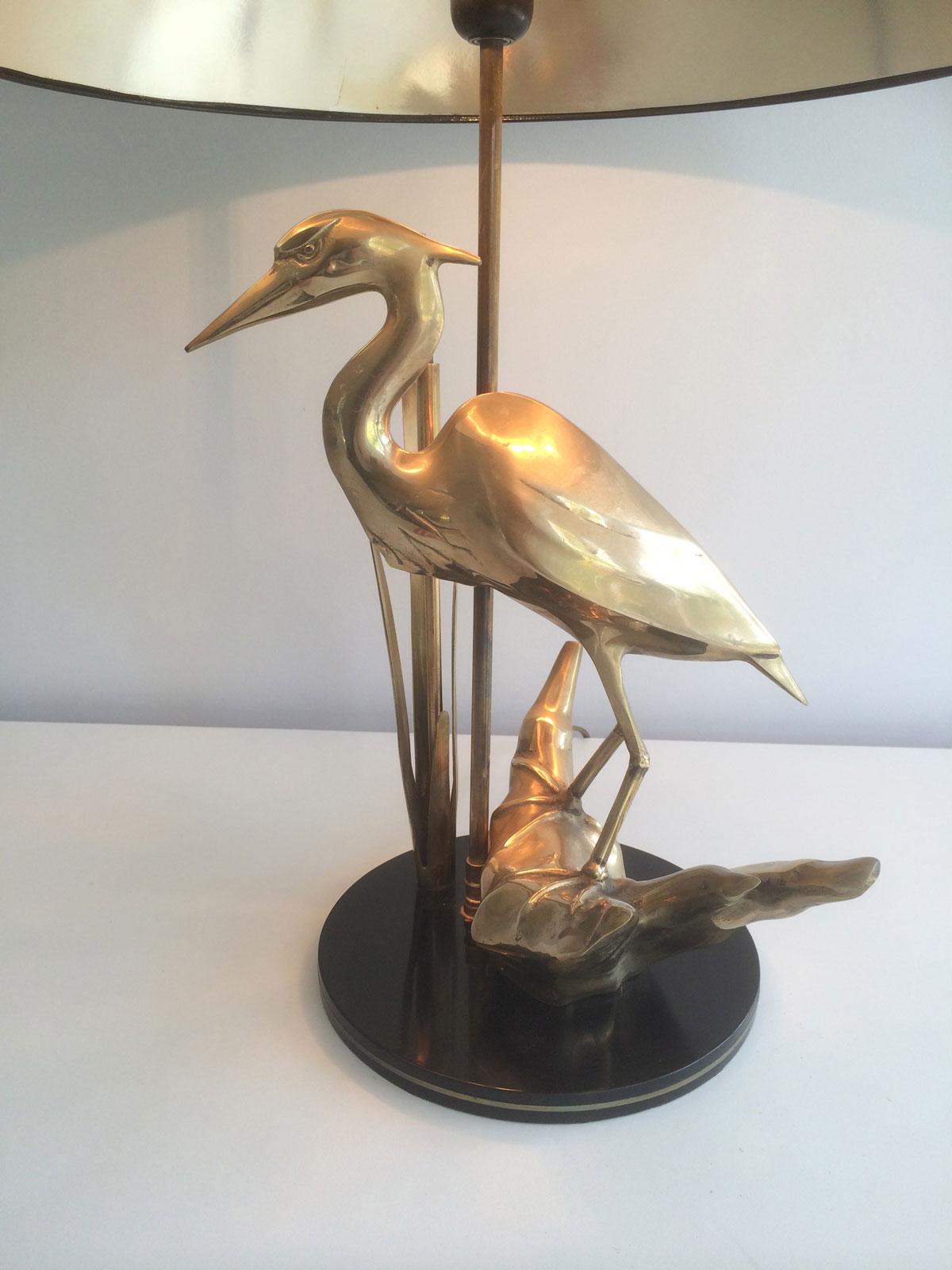 Stylish Brass Heron Table Lamp. French Work in the Art Deco Style. Circa 1970 For Sale 1