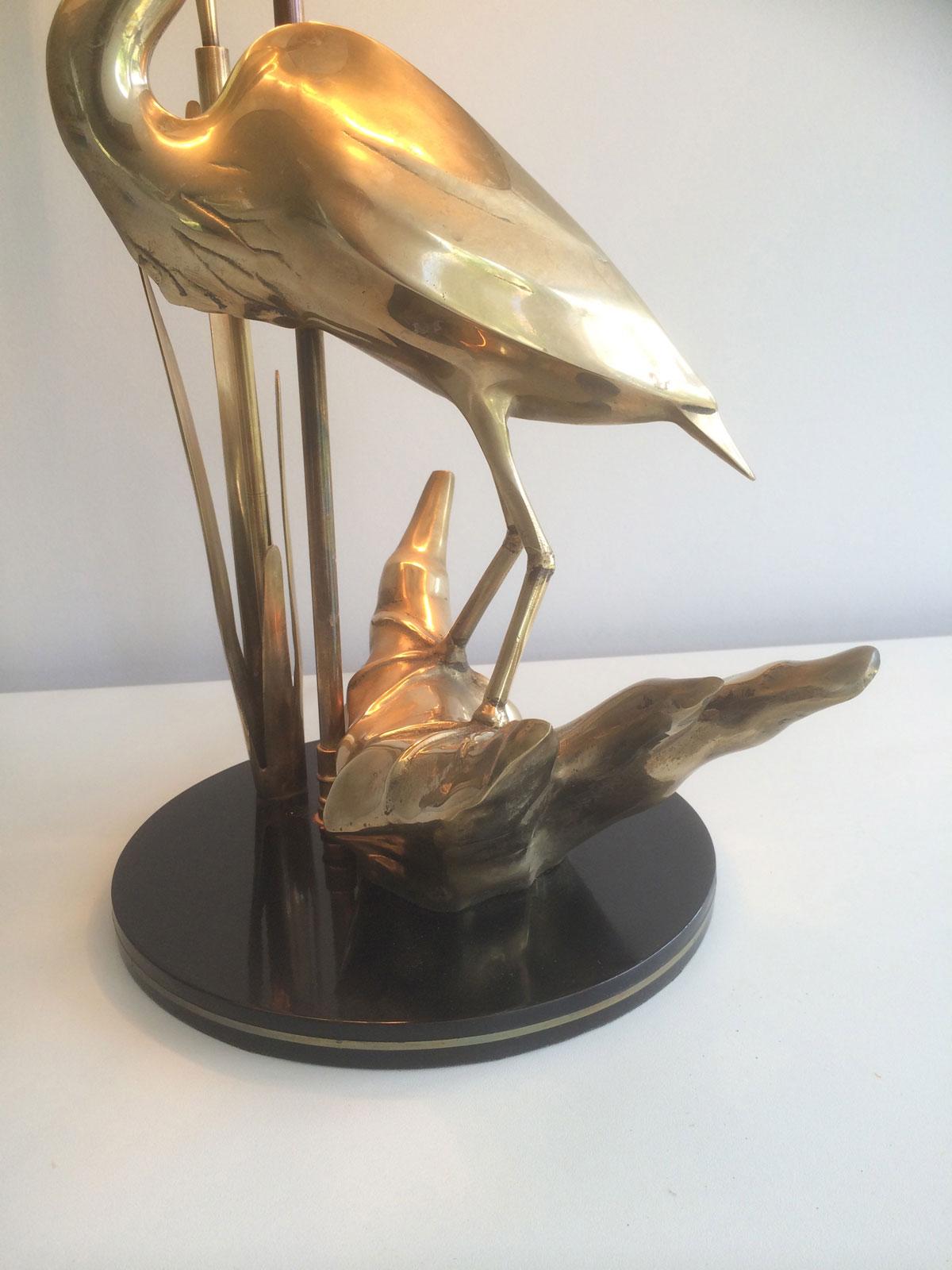 Stylish Brass Heron Table Lamp. French Work in the Art Deco Style. Circa 1970 For Sale 5