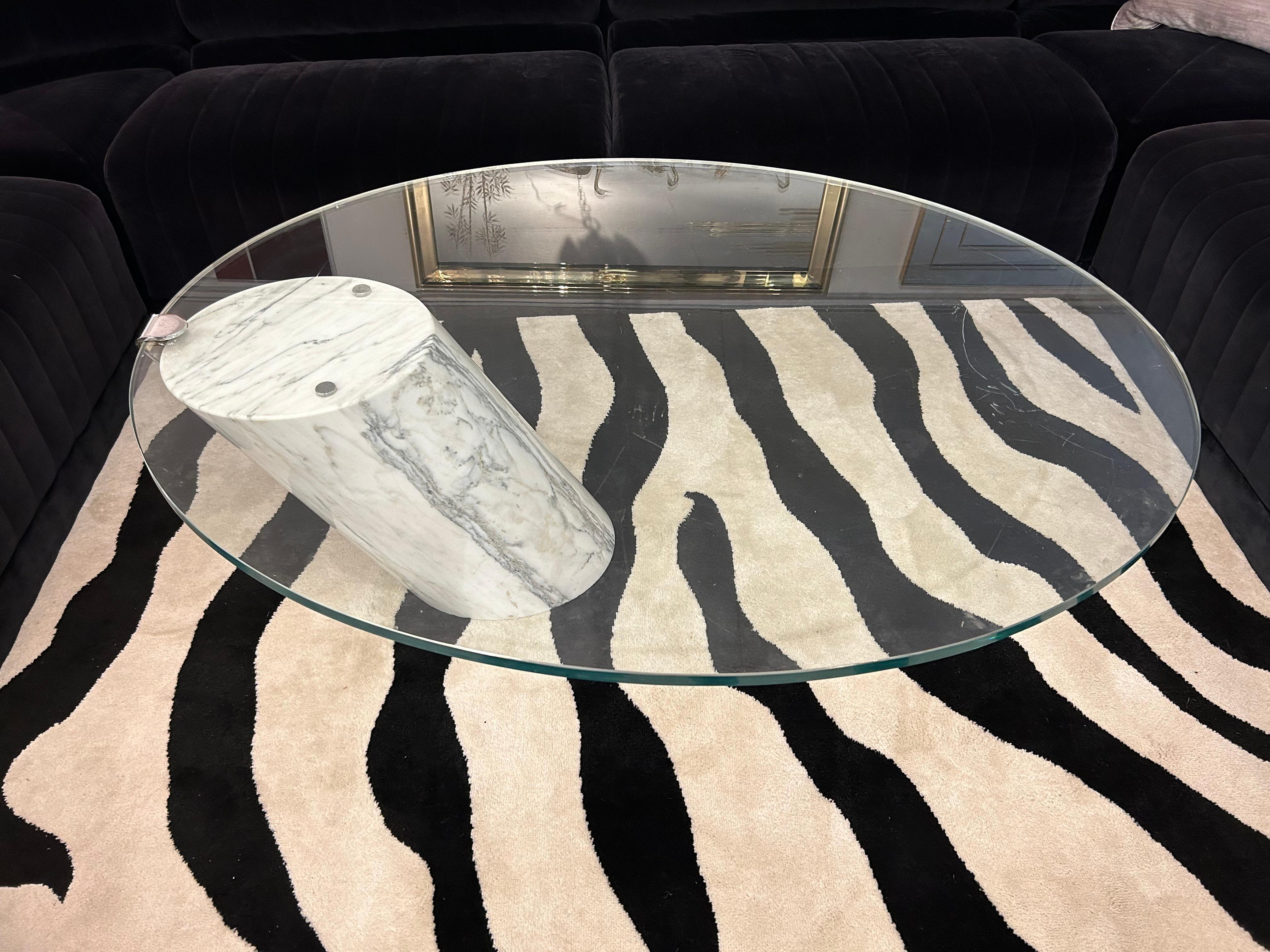 Late 20th Century Stylish Brueton Style Asymmetrical Marble & Glass Coffee Table