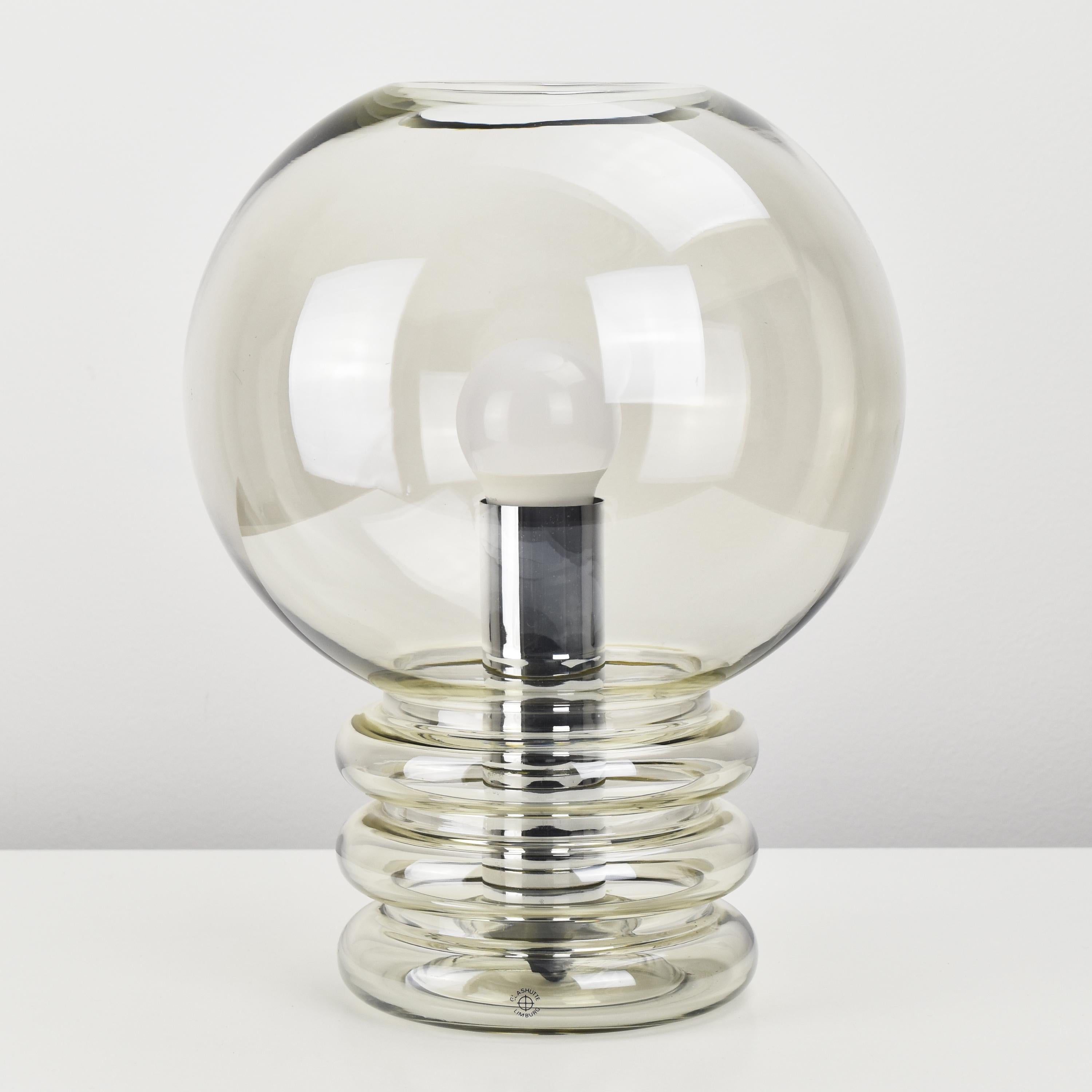 Glass Stylish Bulb Shaped Table Lamp by Glashutte Limburg, German, 1970s For Sale