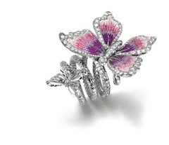 Sicis Jewels Micro Mosaic Butterfly Ring in 18kt White Gold with Diamonds