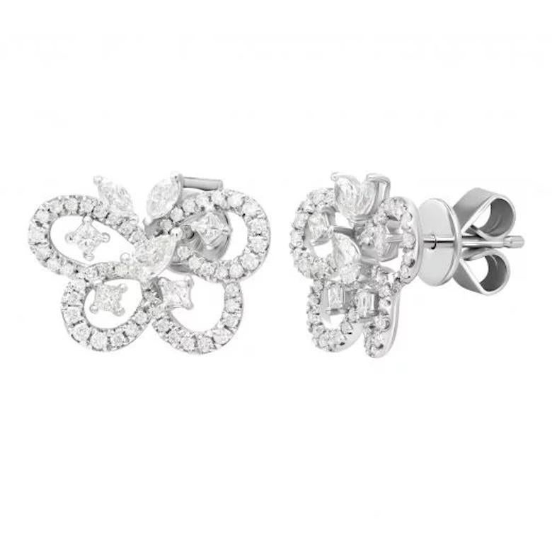 Women's Stylish Butterfly White Diamond White Gold Studs Earrings for Her For Sale