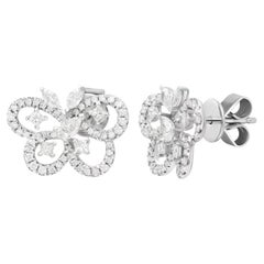 Clous d'oreilles élégants papillon en or blanc avec diamants blancs pour elle