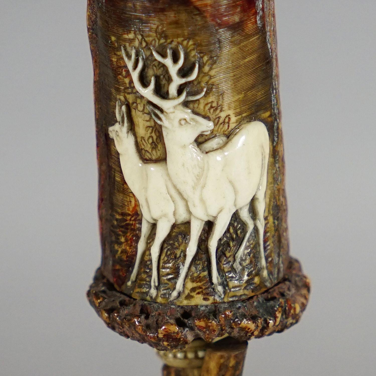 Stylish Cabin Decor Antler Candle Holder with Deer Carving, Germany ca. 1900 For Sale 1